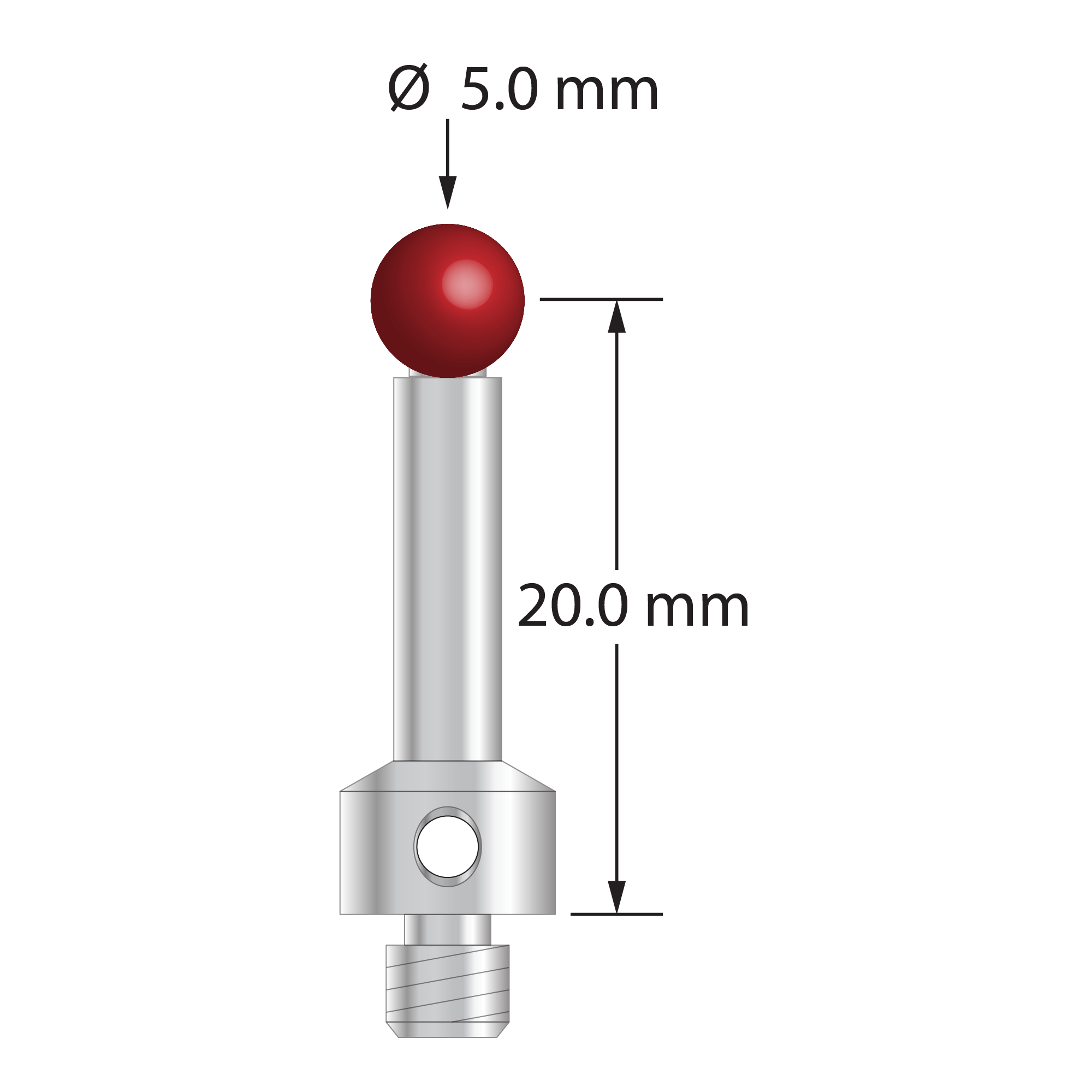 TM4-5022.5-S M4 stylus with 5.0mm ruby ball, stainless steel stem and base, 20.0mm length by Q-Mark Manufacturing, Inc.