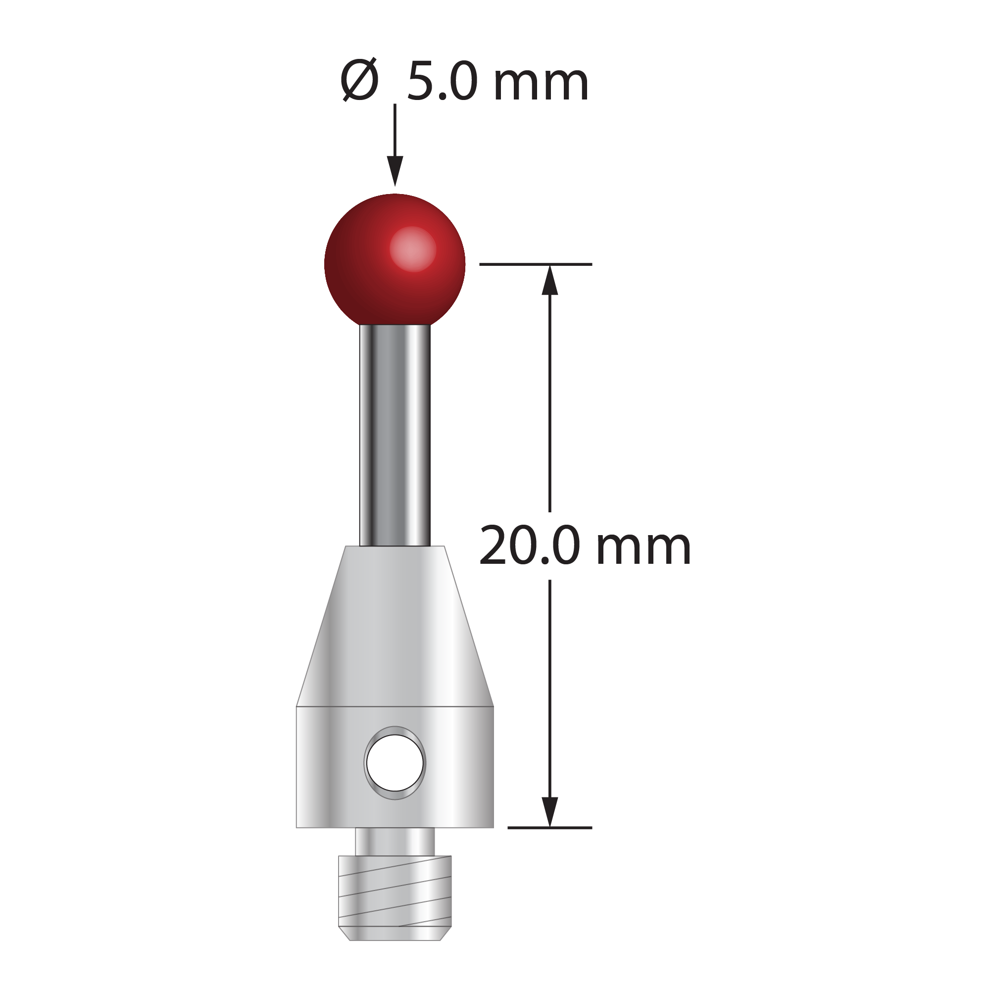 TM4-5022.5 M4 stylus, 5.0mm ruby ball, carbide stem, stainless steel base, 20.0mm long by Q-Mark Manufacturing, Inc.