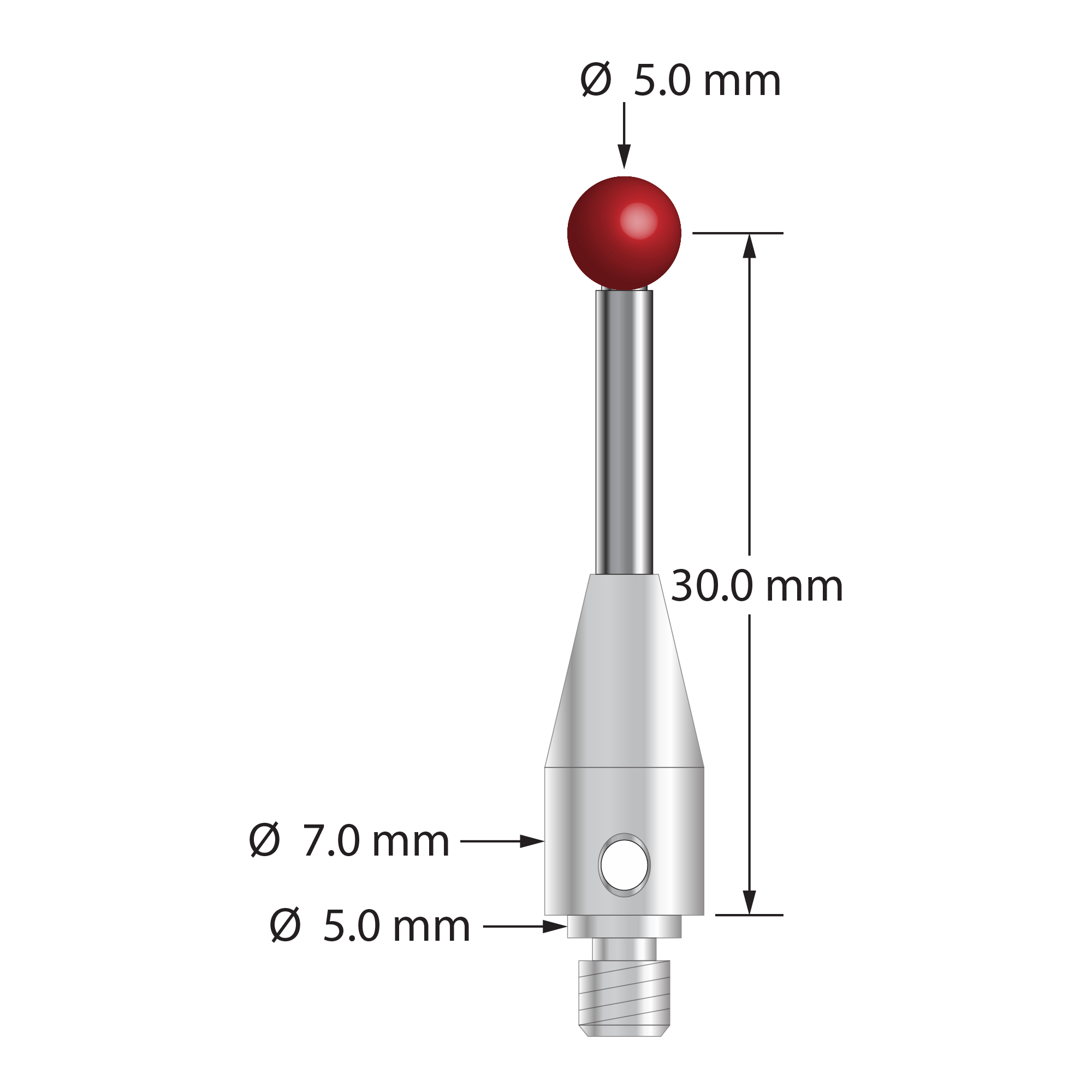 TM4-5032.5-BL M4 stylus with 5.0mm ruby ball, carbide stem, and stainless steel base, 30.0mm long by Q-Mark Manufacturing, Inc.