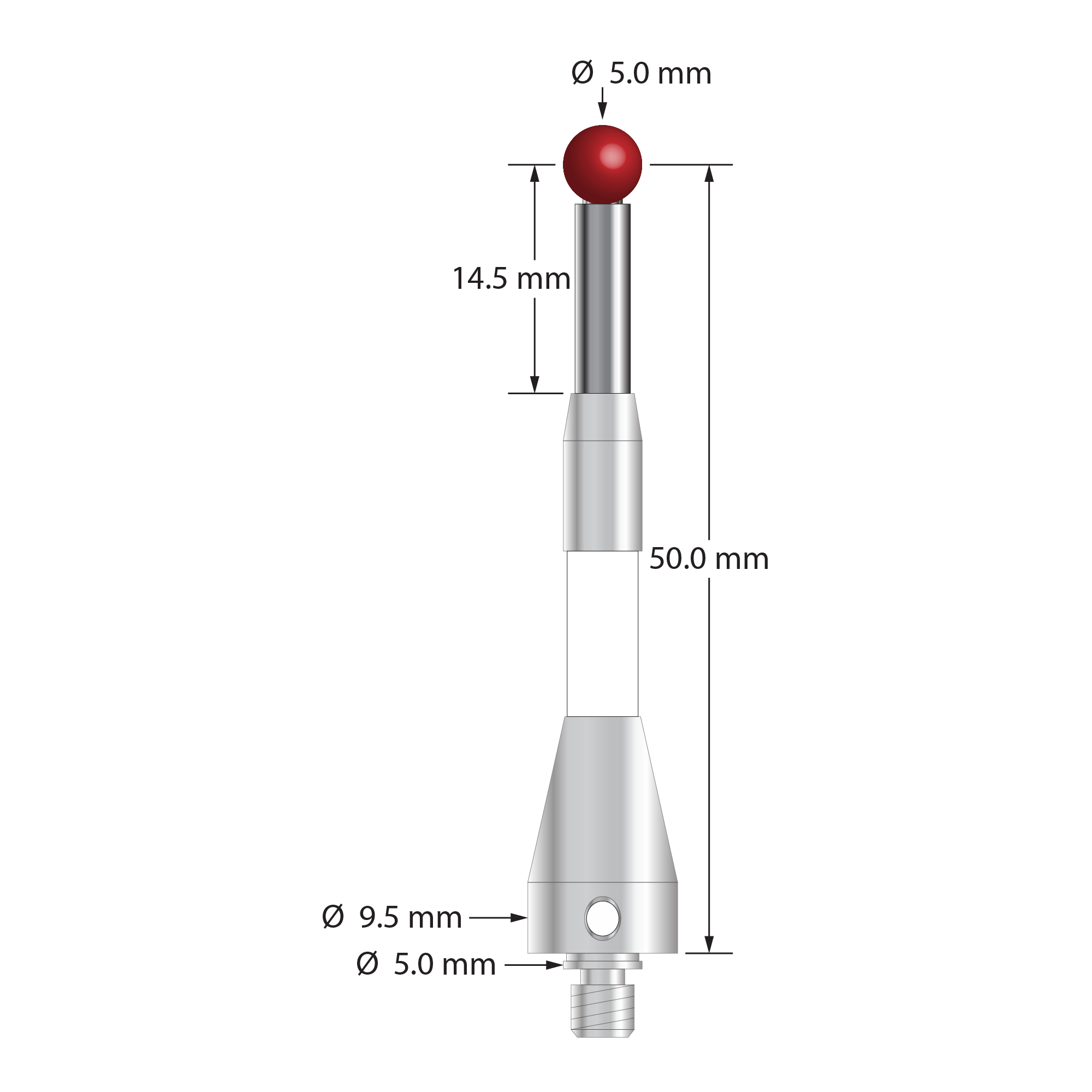 TM4-5052.5-C-BL M4 stylus, 5.0mm ruby ball, carbide stem, stainless steel base, 50mm length by Q-Mark Manufacturing, Inc.
