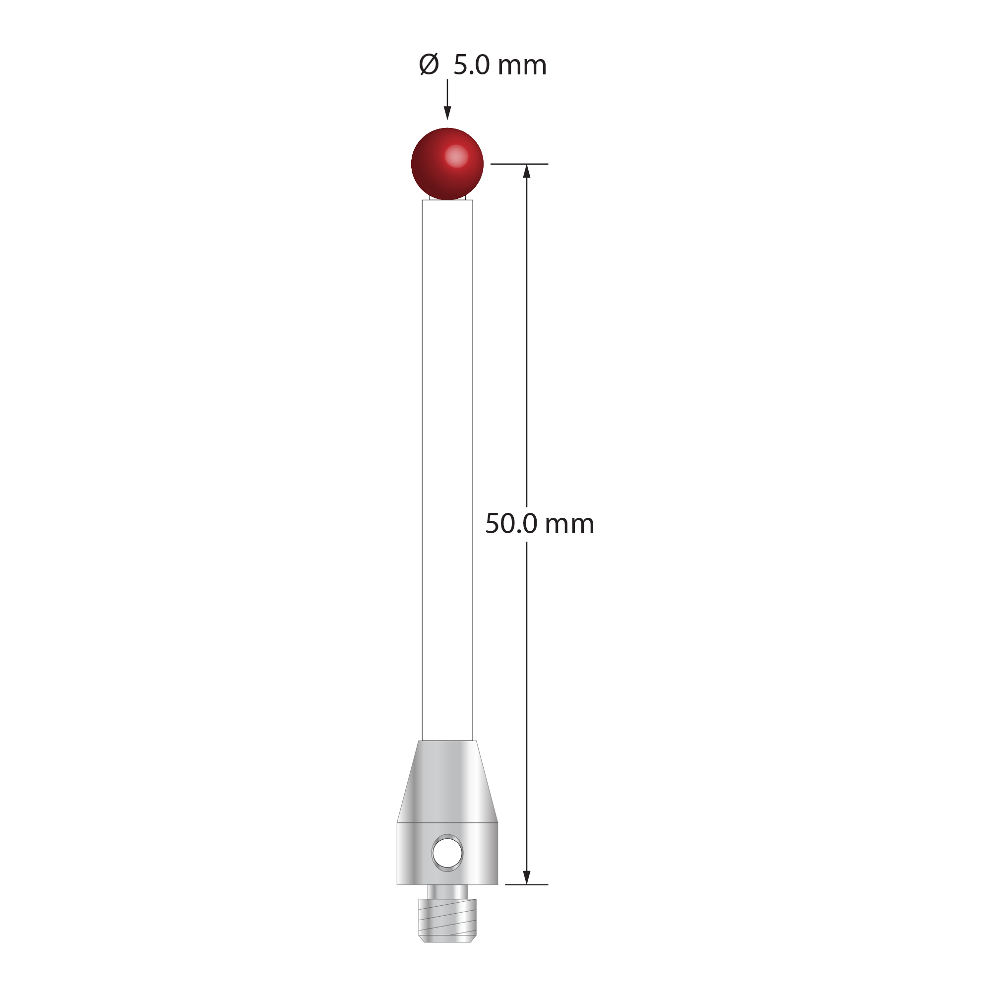 TM4-5052.5-C M4 stylus with 5.0mm ruby ball, ceramic stem, and stainless steel base, 50.0mm long by Q-Mark Manufacturing, Inc.