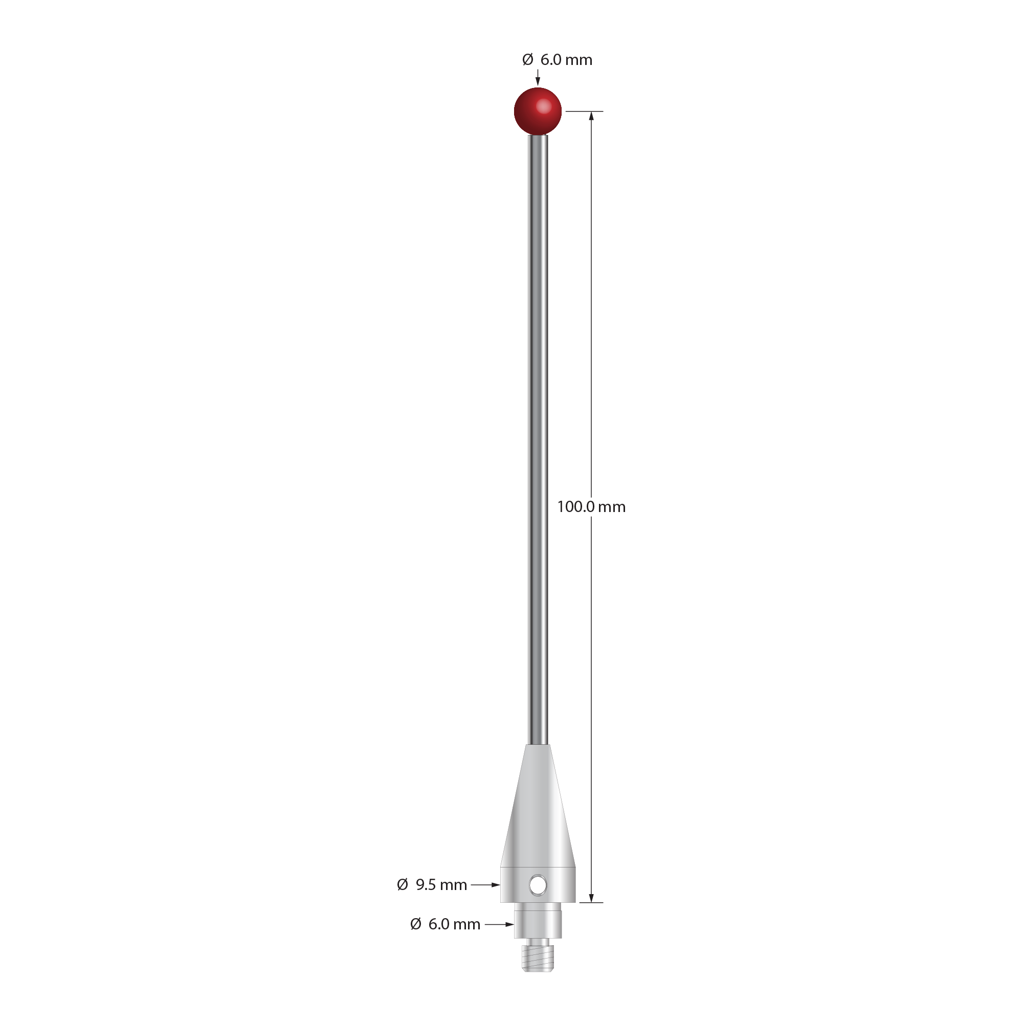 TM4-60103-BL-TC50/51 M4 stylus, 6.0mm ruby ball, carbide stem, stainless steel base, 100mm length by Q-Mark Manufacturing, Inc.