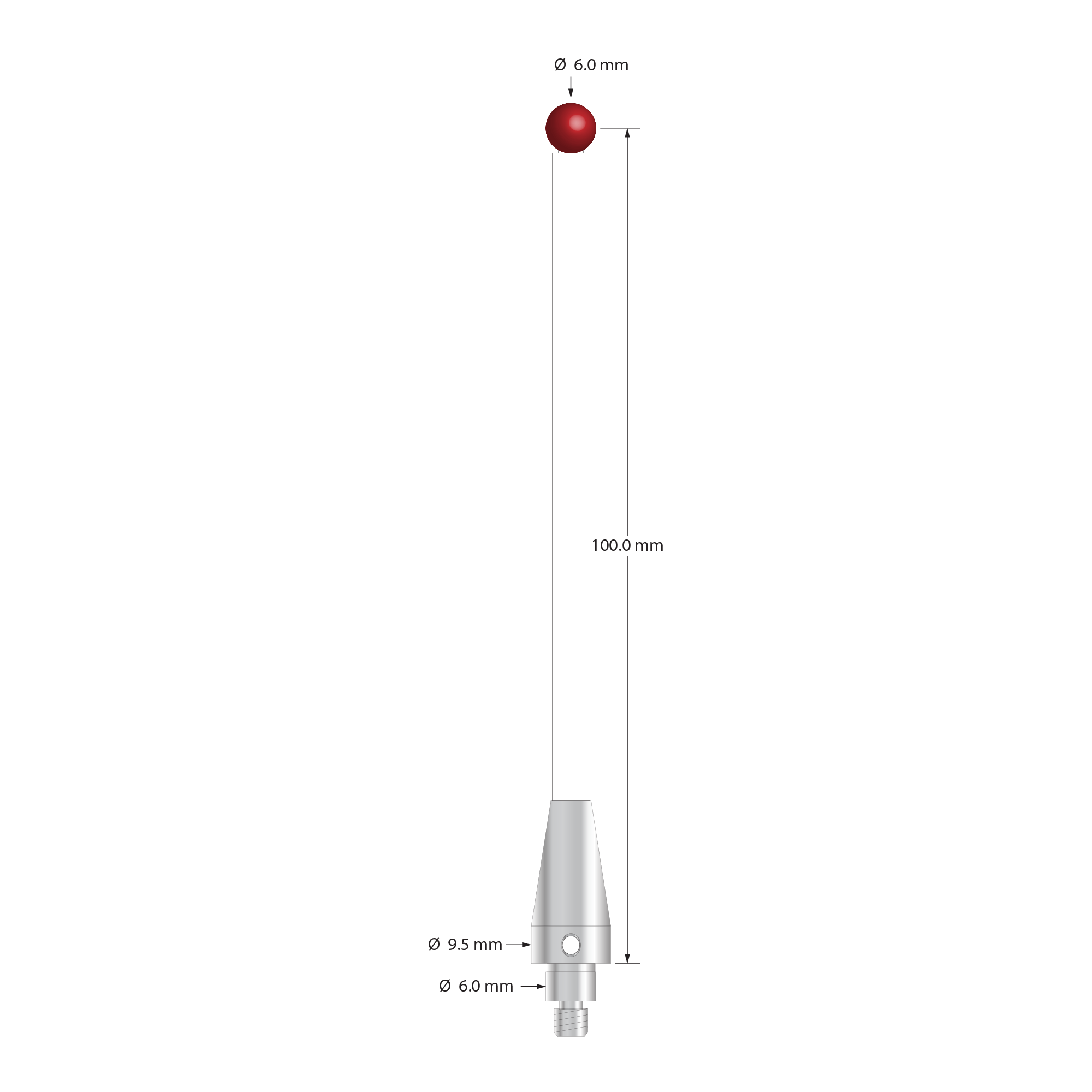 TM4-60103-C-BL-TC50/51 M4 stylus with 6.0mm ruby ball, ceramic stem, and stainless steel base by Q-Mark Manufacturing, Inc.