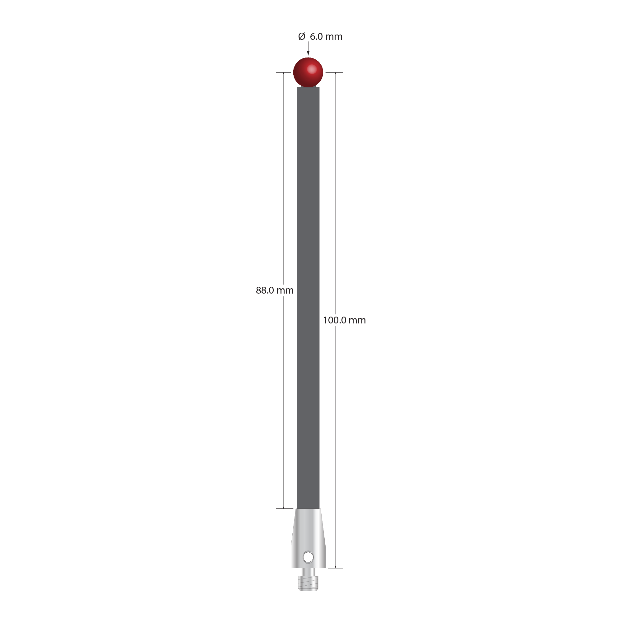 TM4-60103-DS4.5-G M4 stylus with 6.0mm ruby ball, carbon fiber stem, and stainless steel base by Q-Mark Manufacturing, Inc.