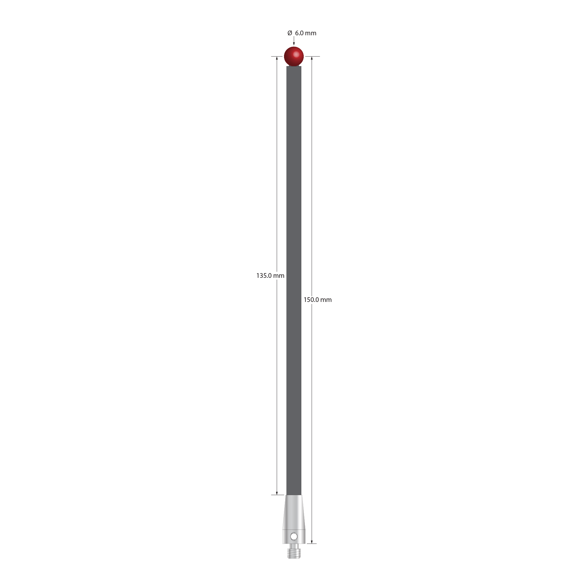 TM4-60153-G M4 stylus with 6.0mm ruby ball, carbon fiber shaft, stainless steel base by Q-Mark Manufacturing, Inc.