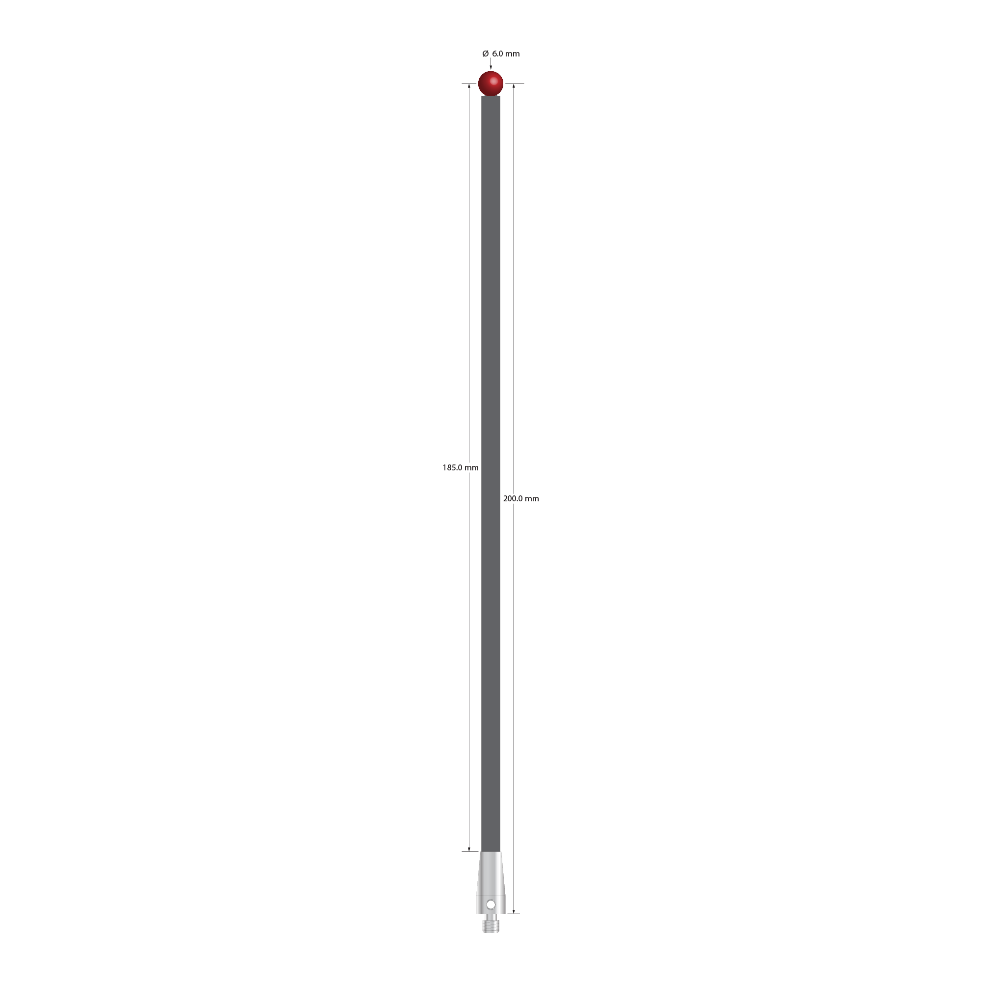 TM4-60203-G M4 stylus with 6.0mm ruby ball, carbon fiber stem, and stainless steel base by Q-Mark Manufacturing, Inc.