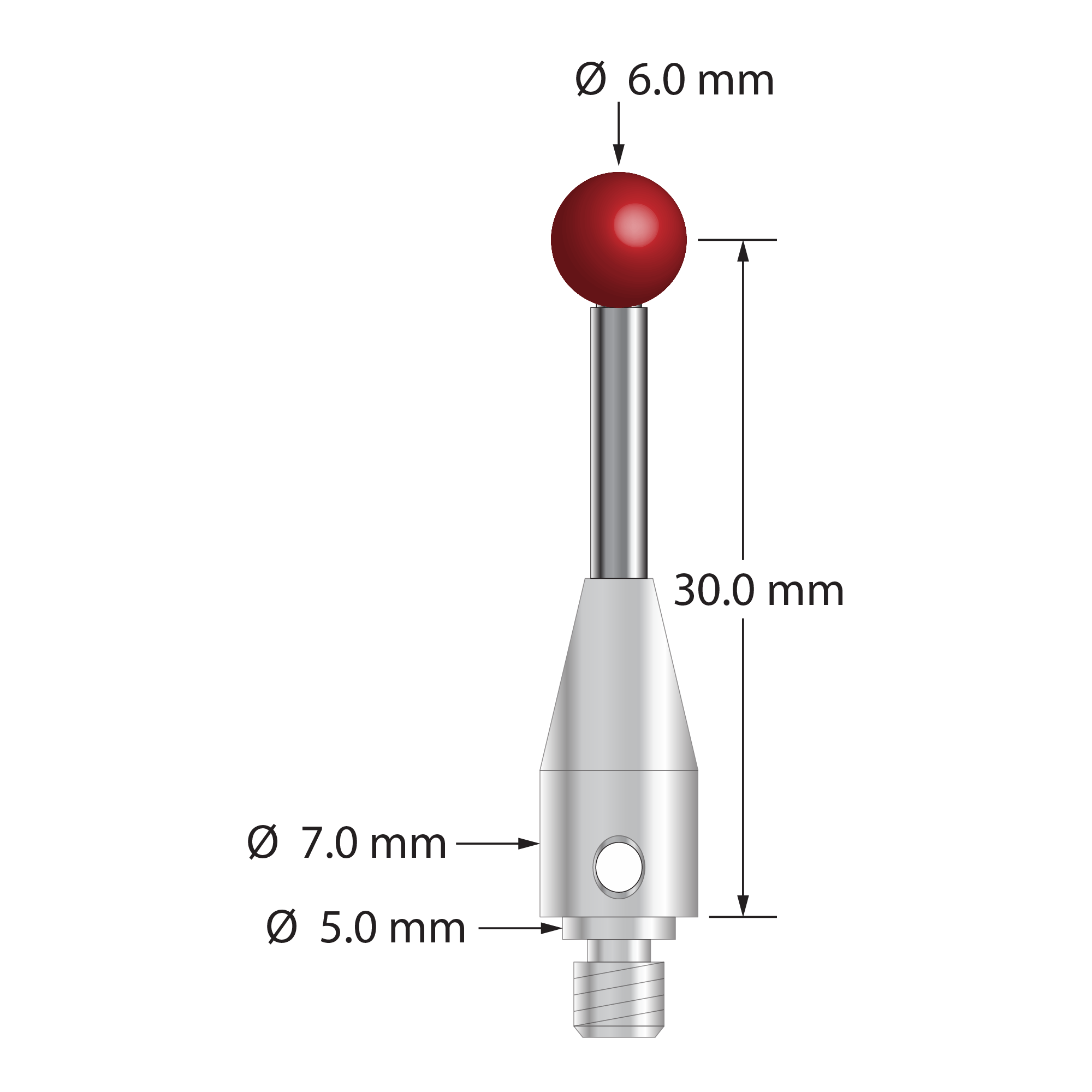 TM4-6033-BL M4 stylus with 6.0mm ruby ball, carbide stem, and stainless steel base by Q-Mark Manufacturing, Inc.