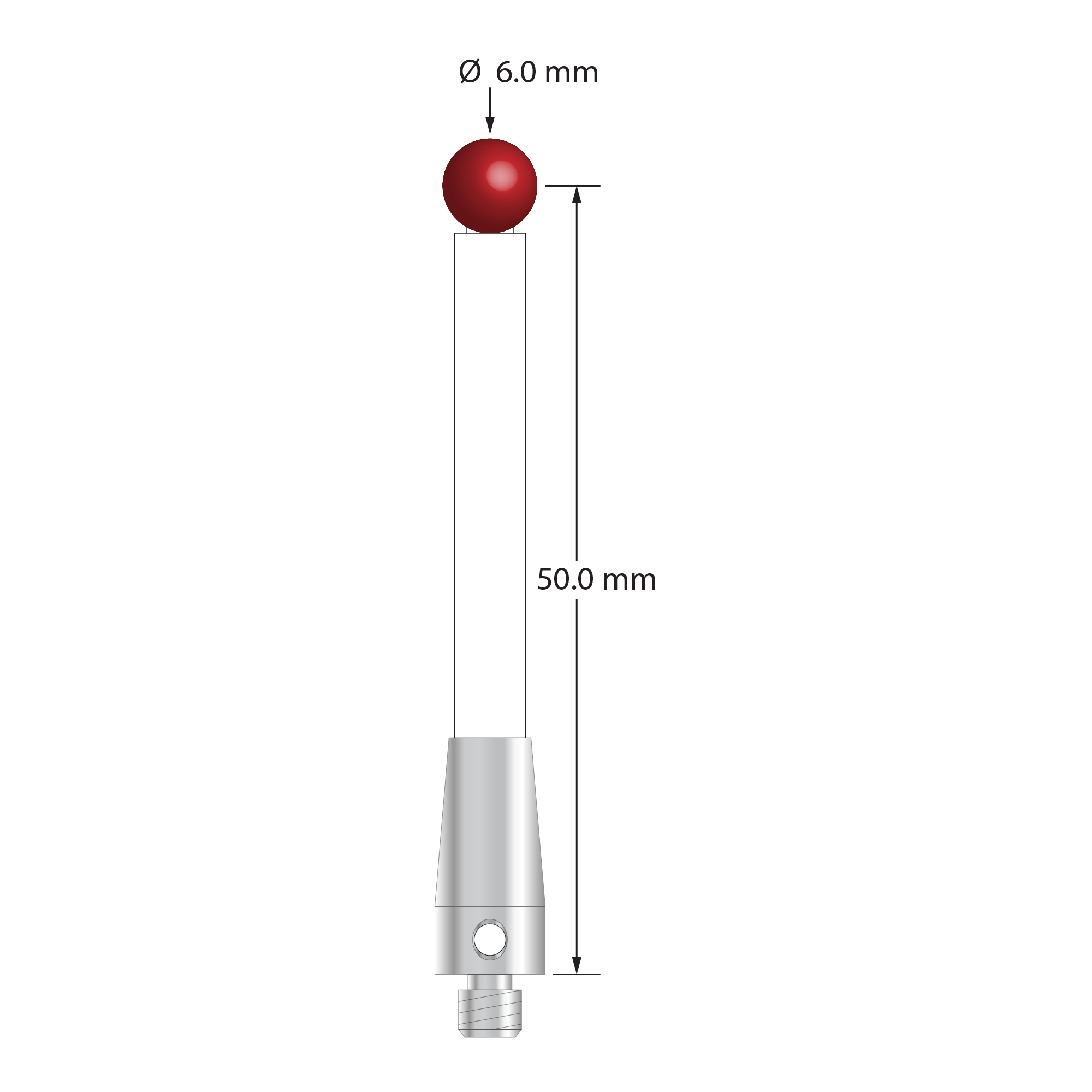 TM4-6053-C M4 6.0mm ruby ball stylus with ceramic stem and stainless steel base, 50.0mm long by Q-Mark Manufacturing, Inc.