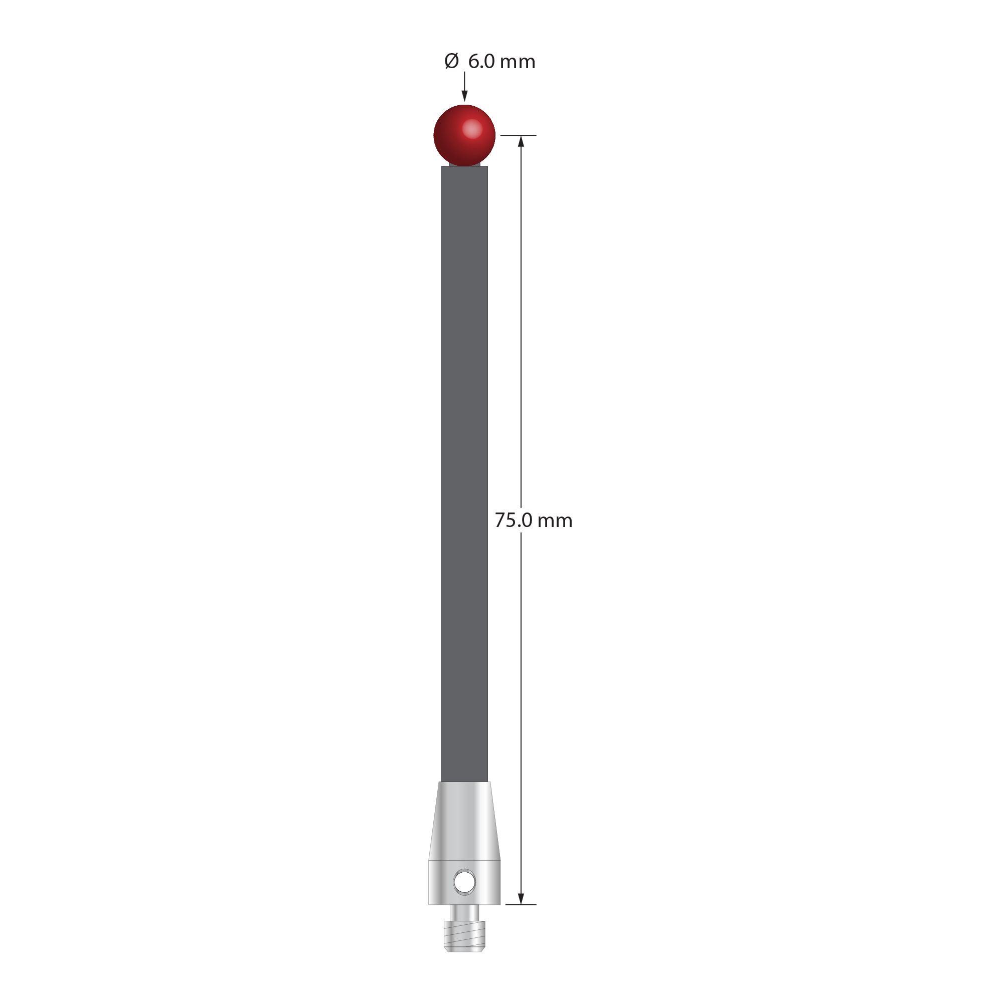 TM4-6078-G M4 stylus with 6.0mm ruby ball, carbon fiber stem, and stainless steel base by Q-Mark Manufacturing, Inc.