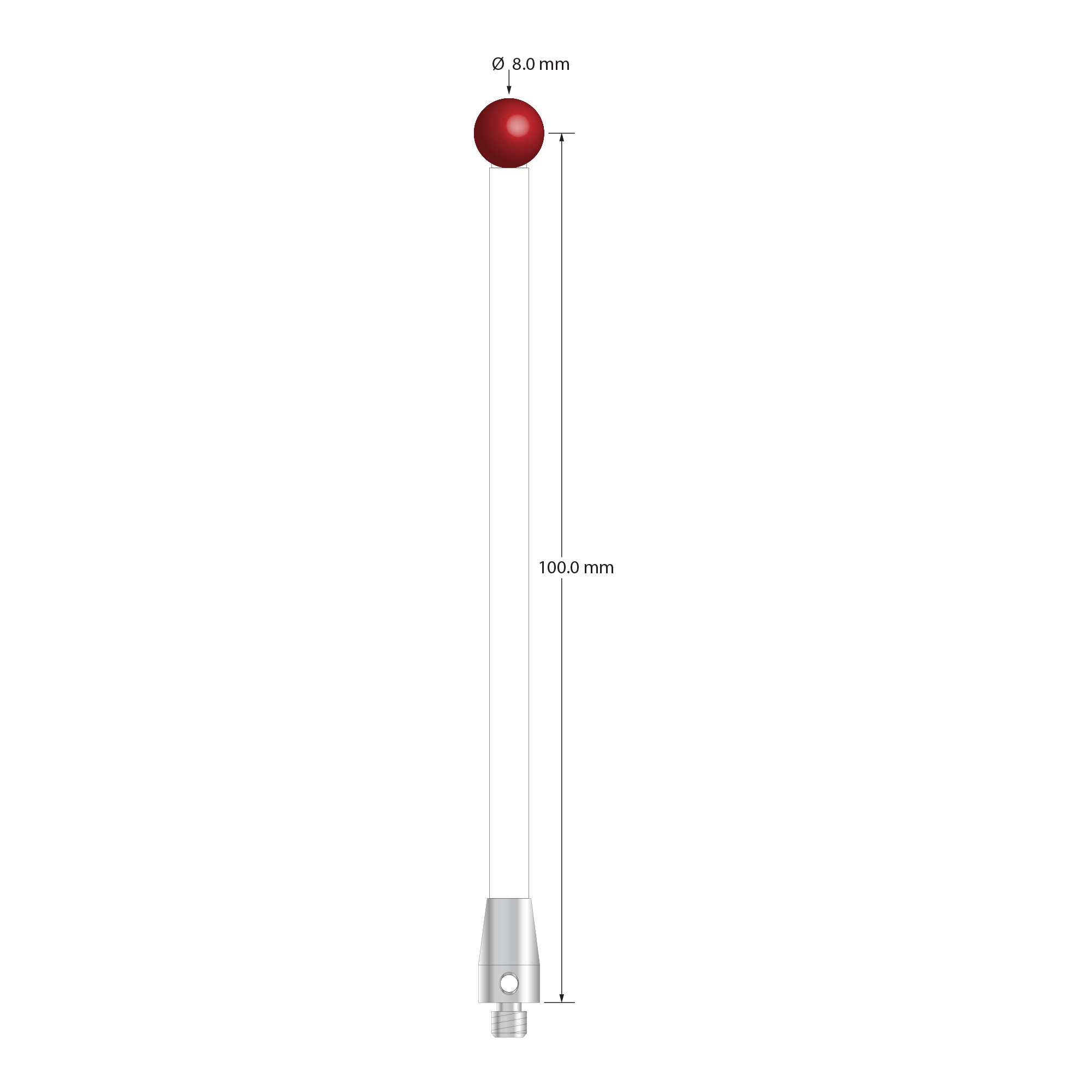 TM4-80104-C M4 stylus with 8.0mm ruby ball, ceramic stem, and stainless steel base, 100mm long by Q-Mark Manufacturing, Inc.