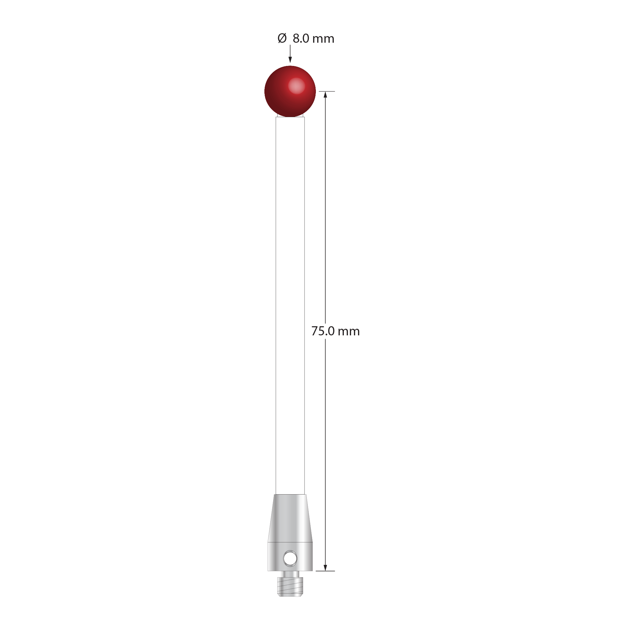 TM4-8079-C M4 stylus with ruby ball, ceramic stem, and stainless steel base, 75mm long by Q-Mark Manufacturing, Inc.