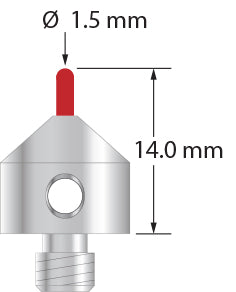 TM5-1514-B M5 stylus with 1.5mm ruby cylinder and stainless steel base, 14.0mm long.