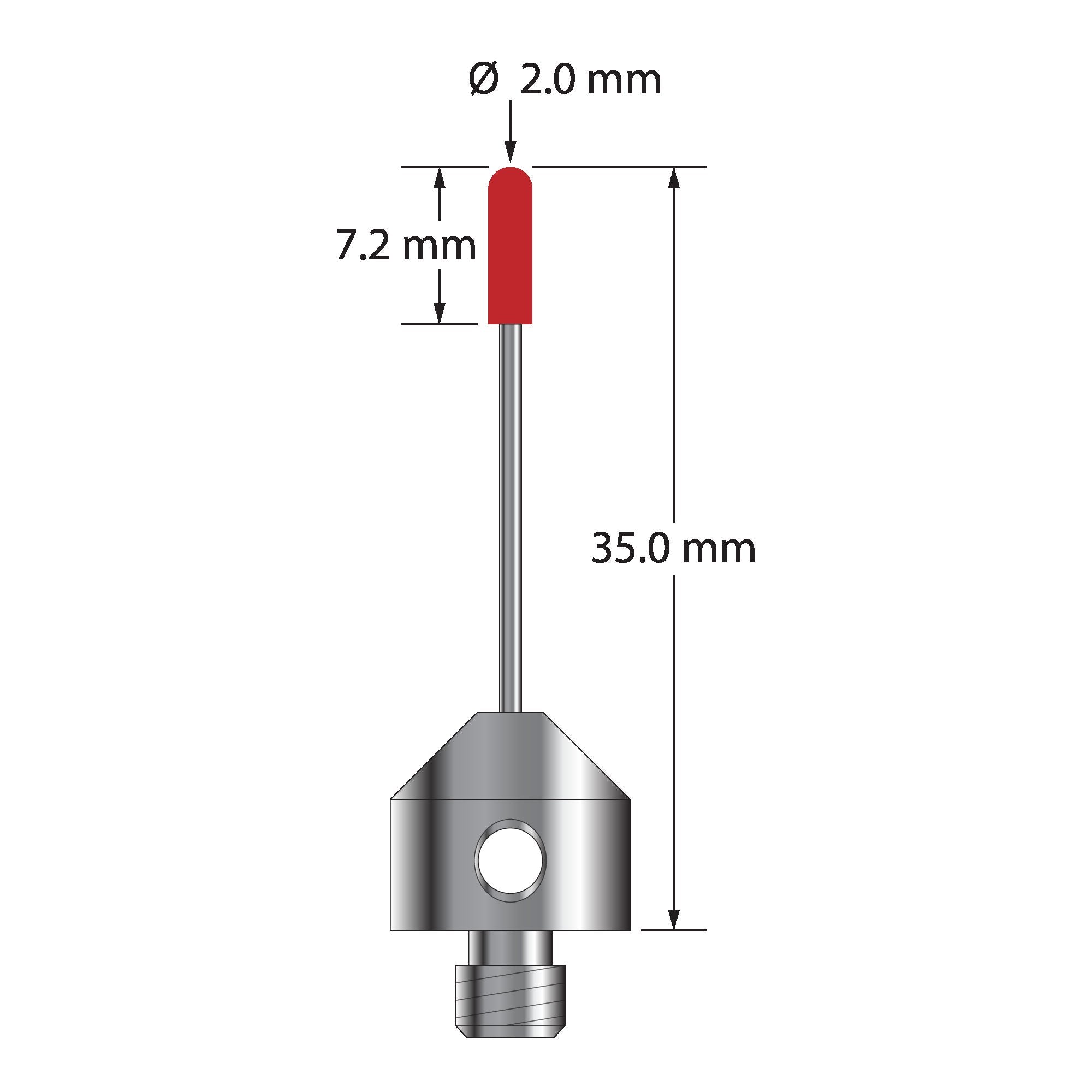 TM5-2035-B M5 stylus with 2.0mm ruby cylinder, carbide stem, and titanium base.