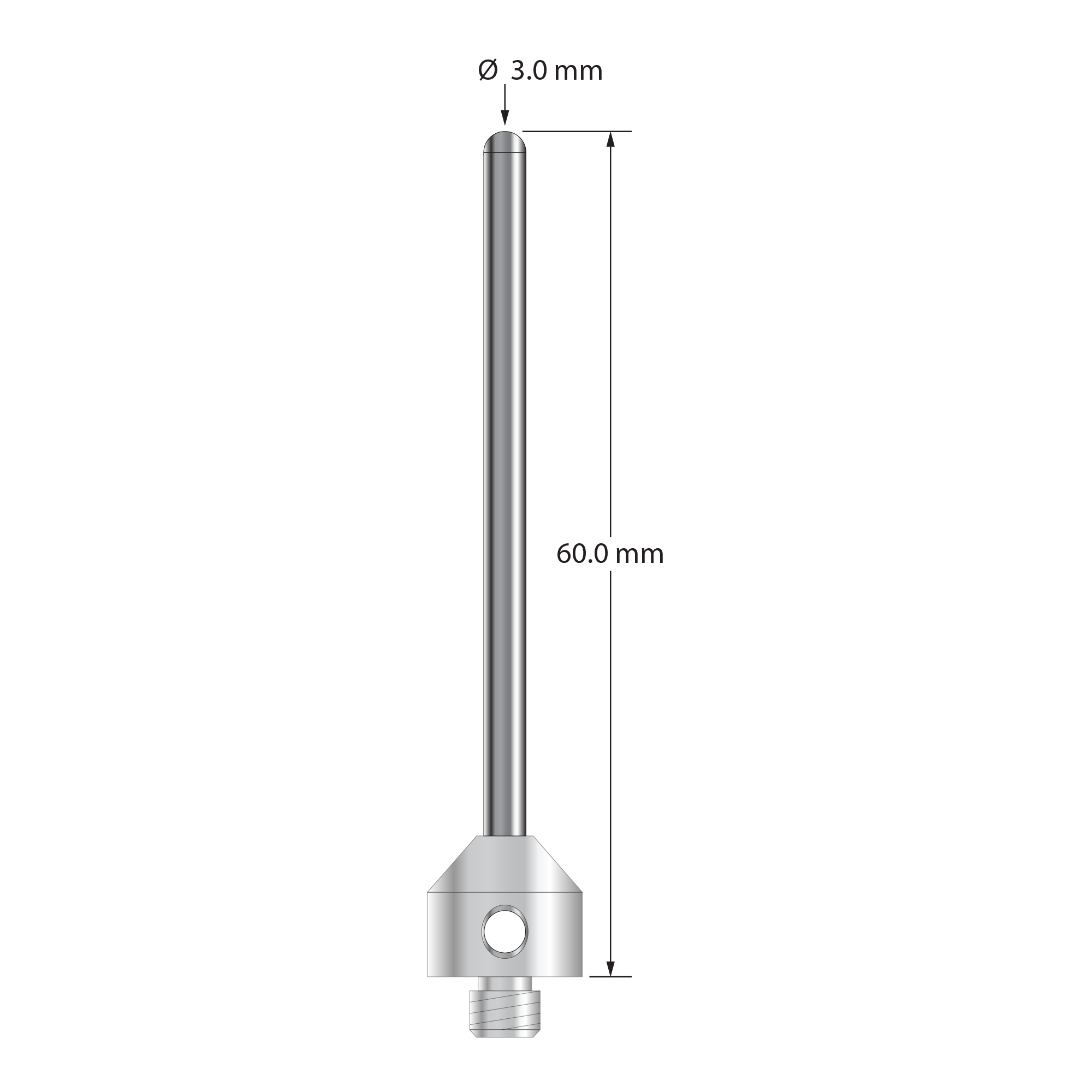 TM5-3060-BC M5 stylus with 3.0mm carbide cylinder and stainless steel base, 60.0mm long by Q-Mark Manufacturing, Inc.