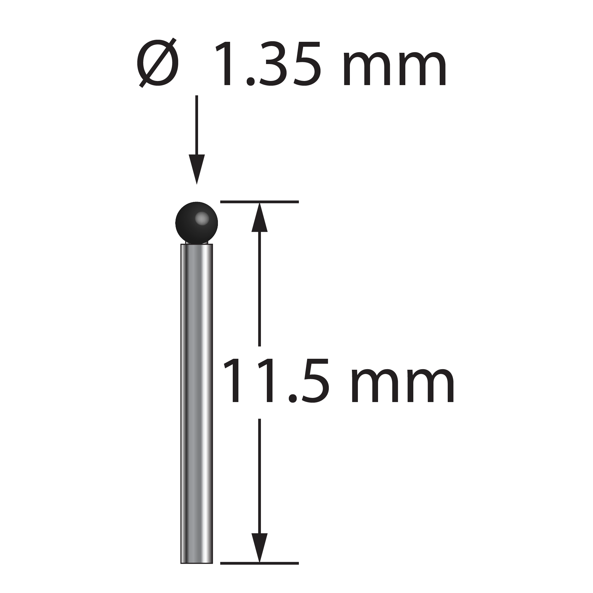 TST-1311.5-SN 1.35mm silicon nitride ball stylus with carbide stem, 11.5mm long by Q-Mark Manufacturing, Inc.