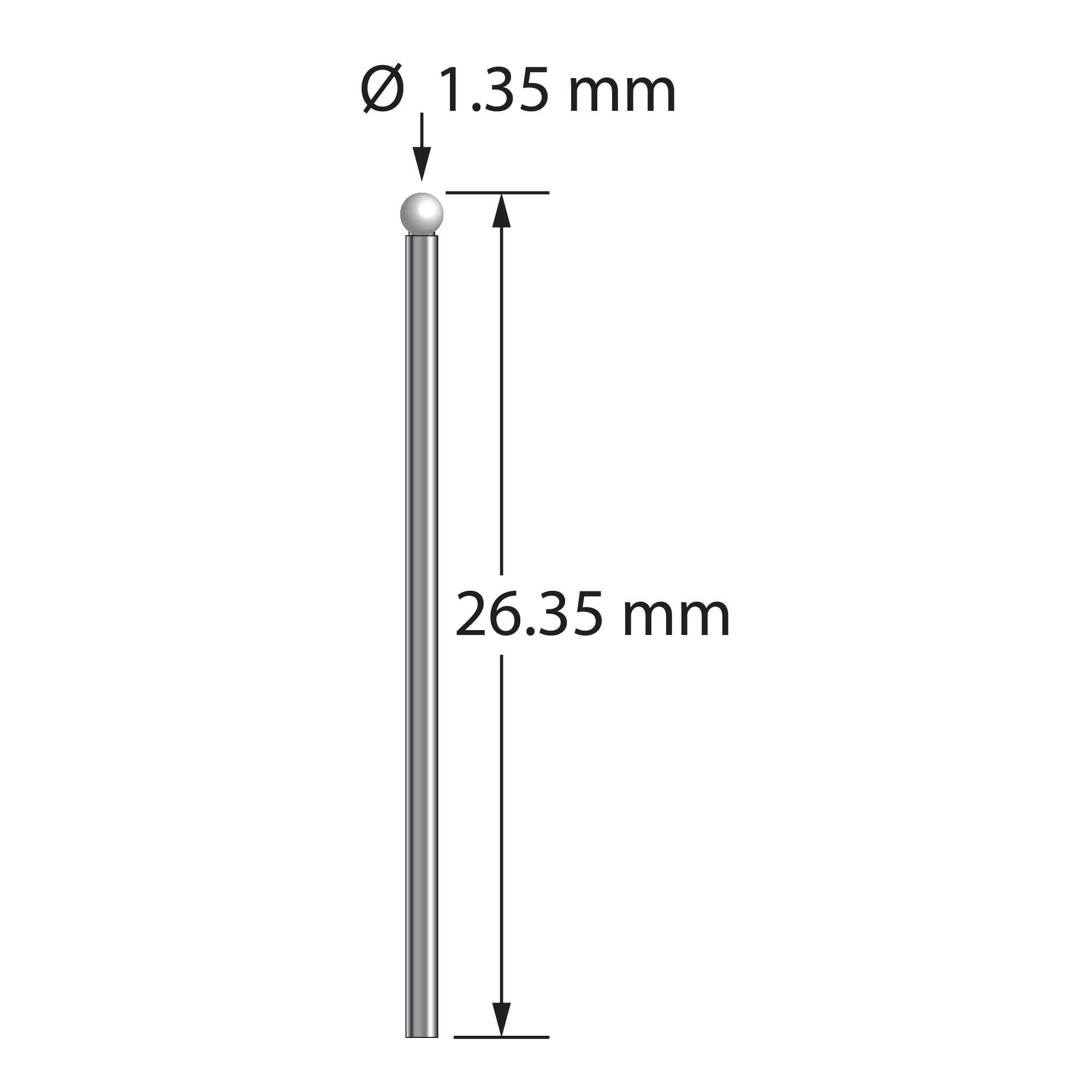 TST-1326.35-Z stylus with 1.35mm ruby ball and 1.0mm carbide stem, 26.5mm long by Q-Mark Manufacturing, Inc.