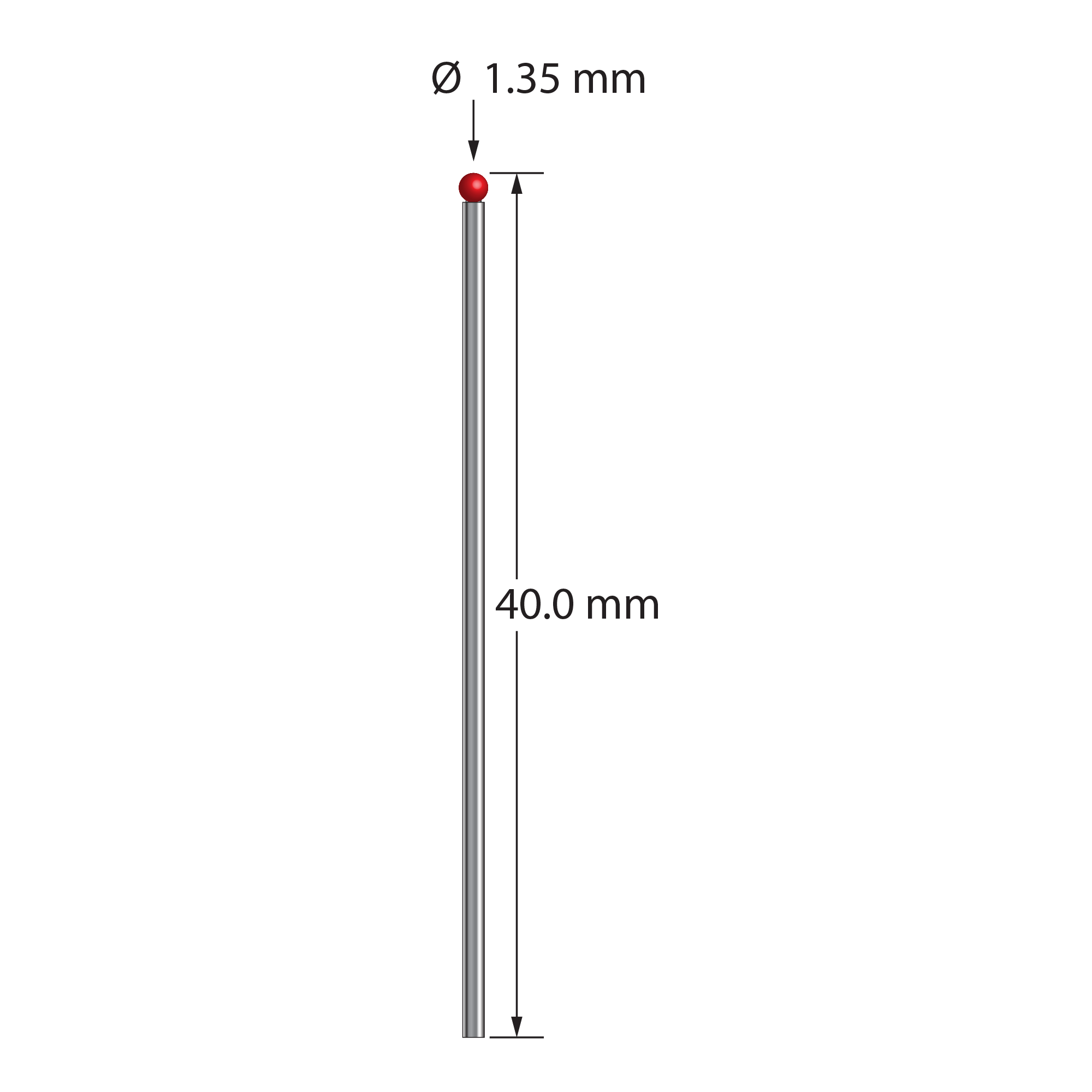 TST-1340 stylus with 1.35mm ruby ball, 1.0mm carbide stem, 40.0mm length by Q-Mark Manufacturing, Inc.