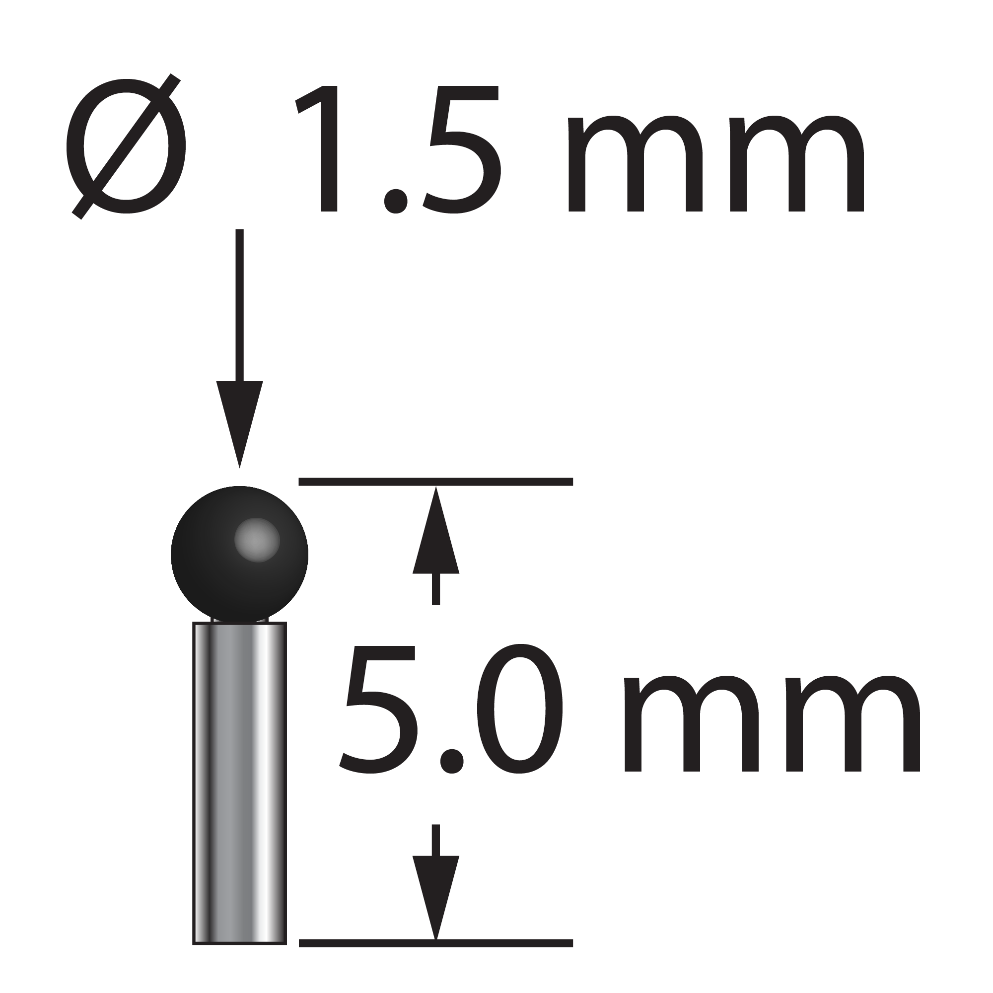 TST-1505-SN 1.5mm silicon nitride ball stylus with carbide stem, 5.0mm long by Q-Mark Manufacturing, Inc.