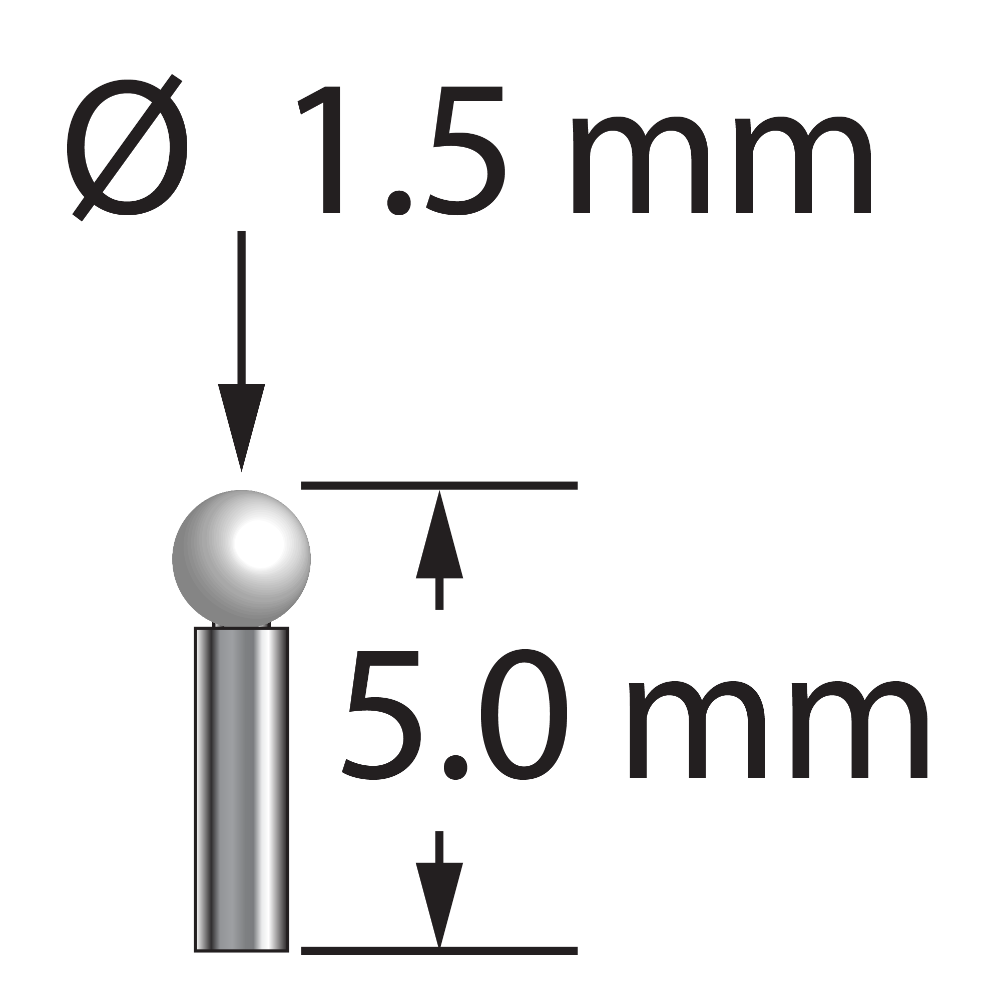 TST-1505-Z unthreaded stylus with 1.5mm zirconia ball and carbide stem, 5.0mm long by Q-Mark Manufacturing, Inc.