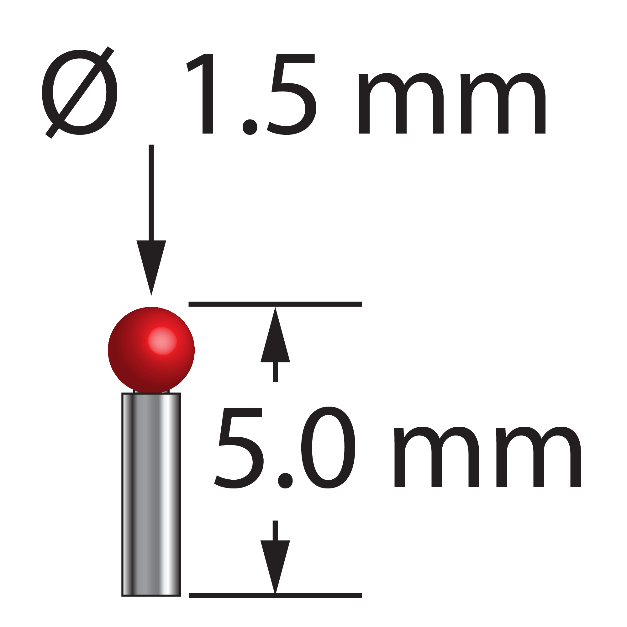 TST-1505 stylus with 1.5mm ruby ball and 1.0mm carbide stem, 5.0mm long by Q-Mark Manufacturing, Inc.