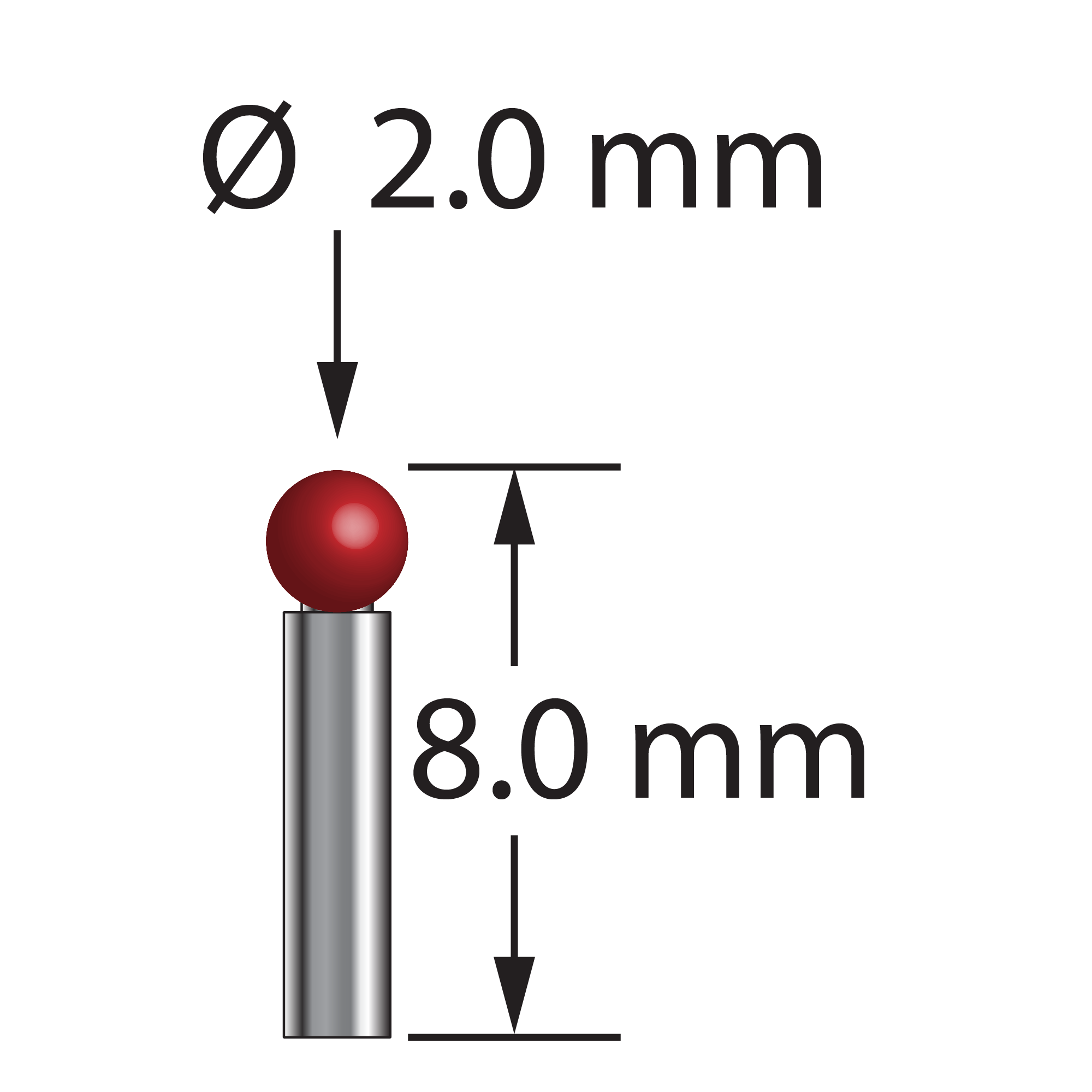 TST-2008 stylus with 2.0mm ruby ball, 1.5mm carbide stem, and 8.0mm length by Q-Mark Manufacturing, Inc.