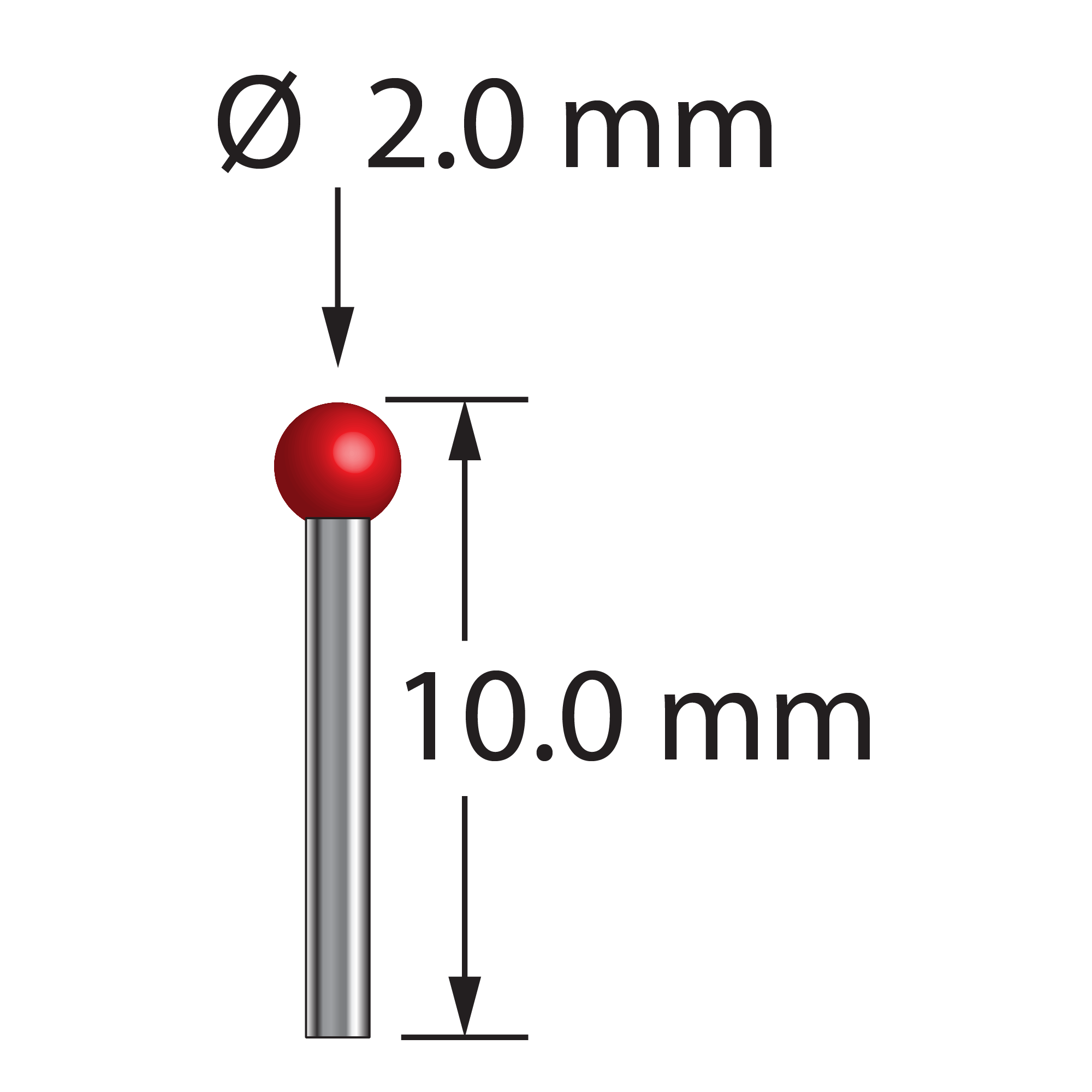 TST-2010-DS1 unthreaded stylus with 2.0mm ruby ball, carbide stem, 10.0mm length by Q-Mark Manufacturing, Inc.