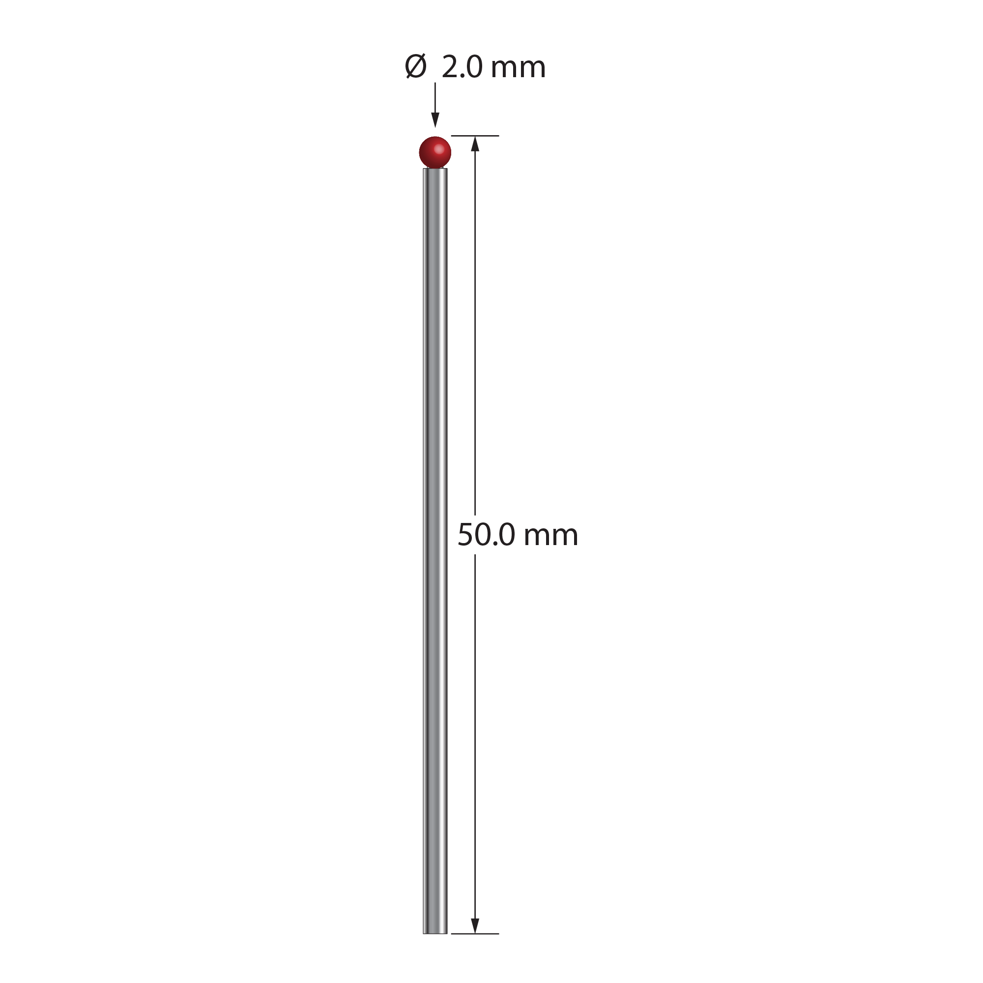 TST-2050 unthreaded stylus with 2.0mm ruby ball, carbide stem, 40.0mm length by Q-Mark Manufacturing, Inc.