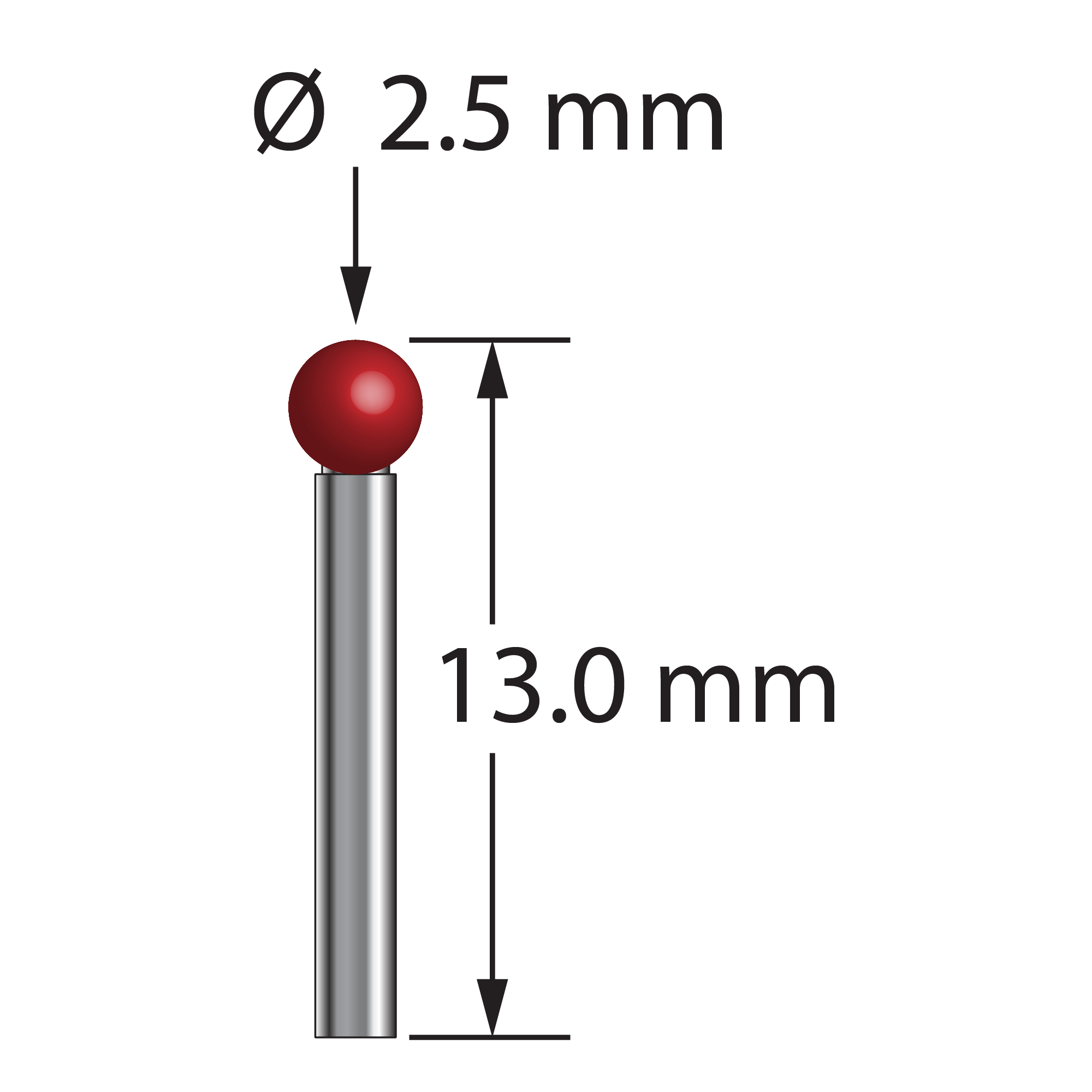 TST-2513 unthreaded stylus with 2.5mm ruby ball, 1.5mm carbide stem, 13.0mm length by Q-Mark Manufacturing, Inc.