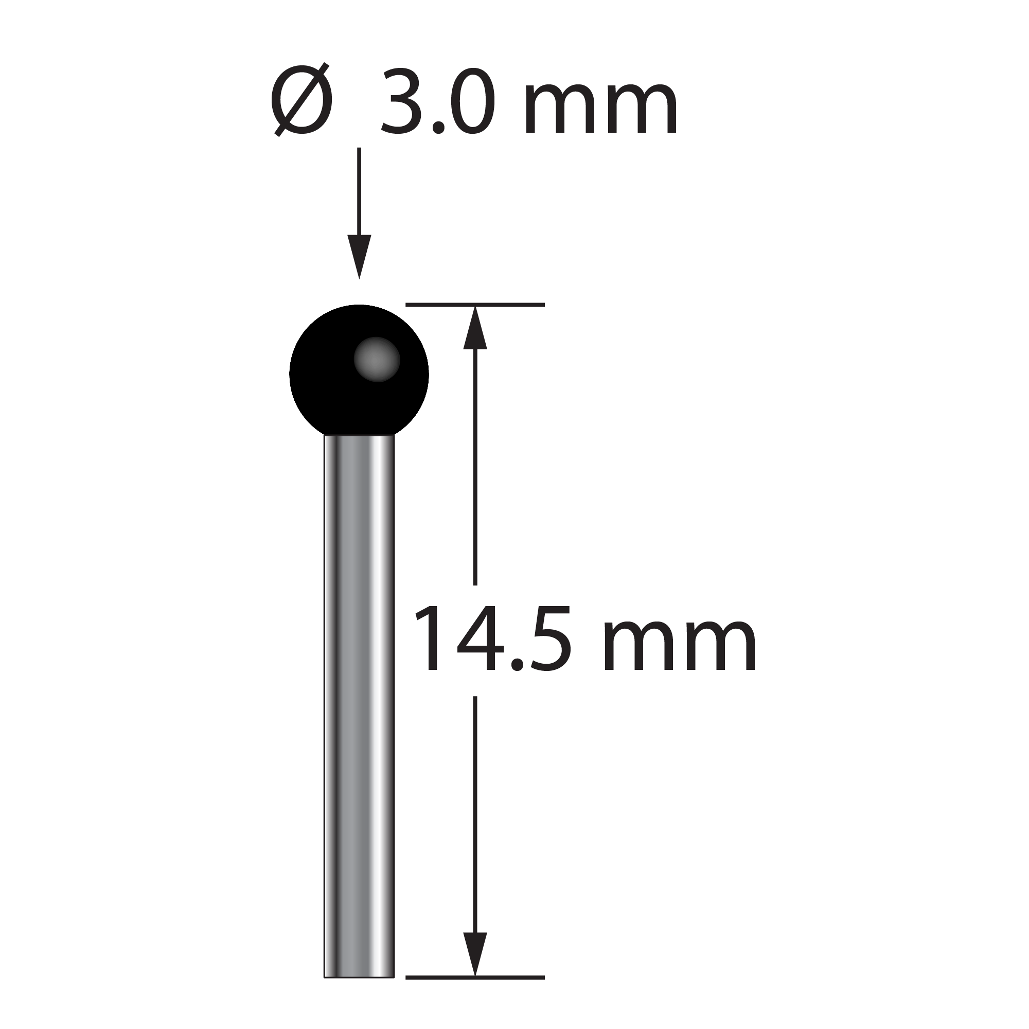 TST-3014.5-SN unthreaded stylus with 3.0mm silicon nitride ball and carbide stem, 14.5mm long by Q-Mark Manufacturing, Inc.