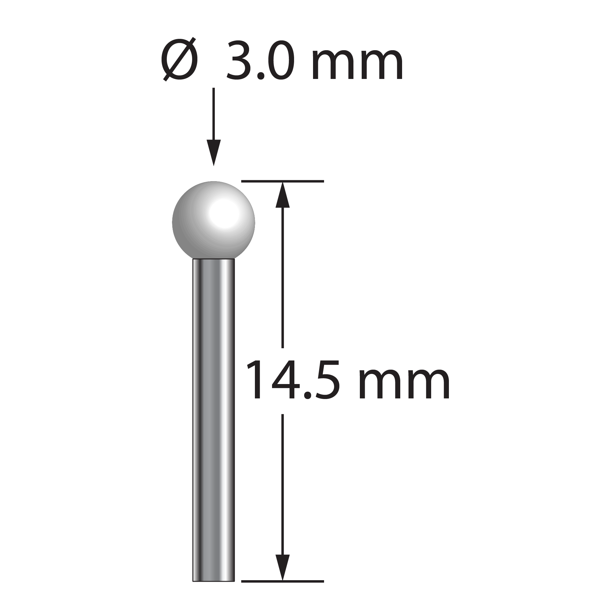 TST-3014.5-Z stylus with 3.0mm zirconia ball, 1.5mm carbide stem, 14.5mm length by Q-Mark Manufacturing, Inc.