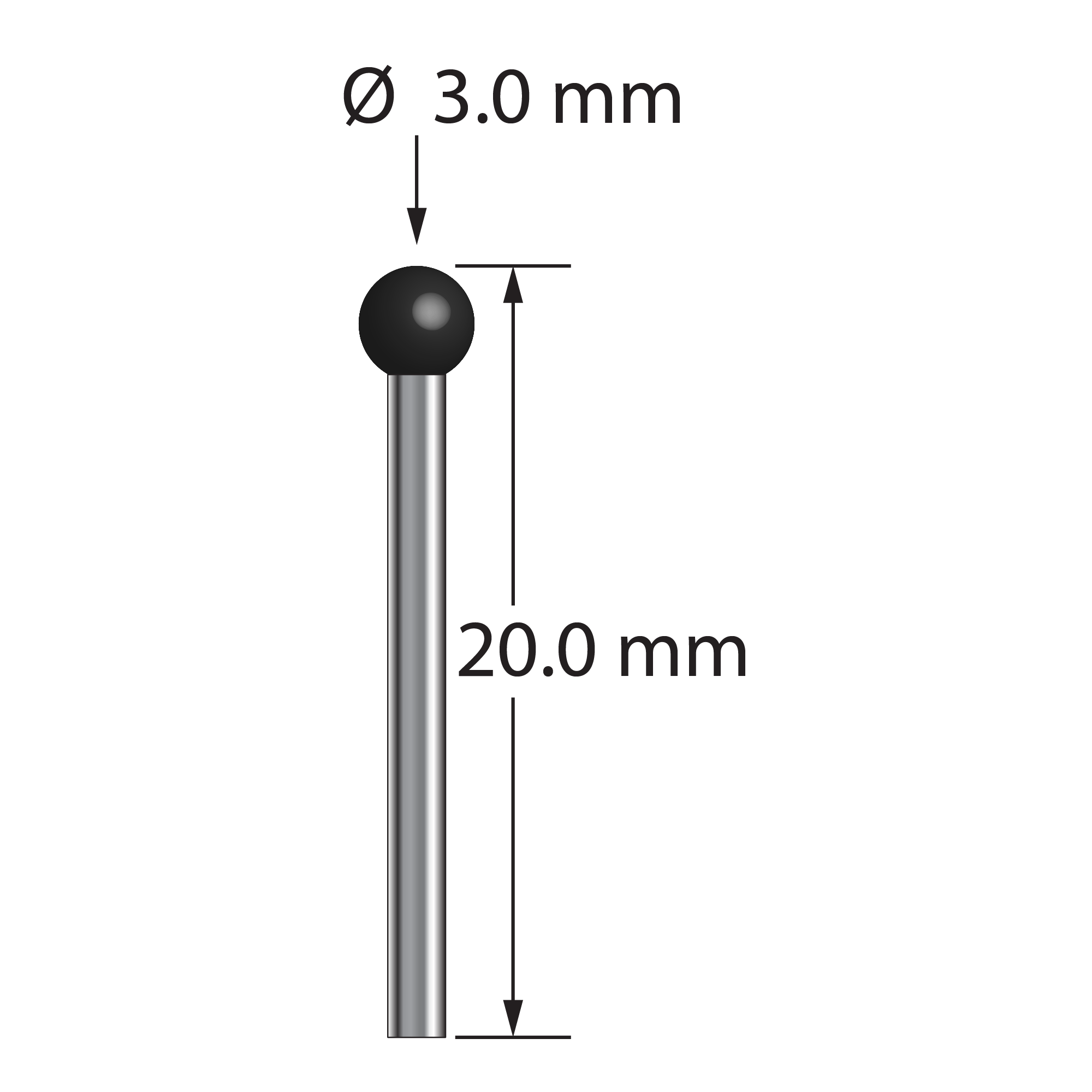 TST-3020-SN stylus with 3.0mm silicon nitride ball and 1.5mm carbide stem, 30.0mm long by Q-Mark Manufacturing, Inc.