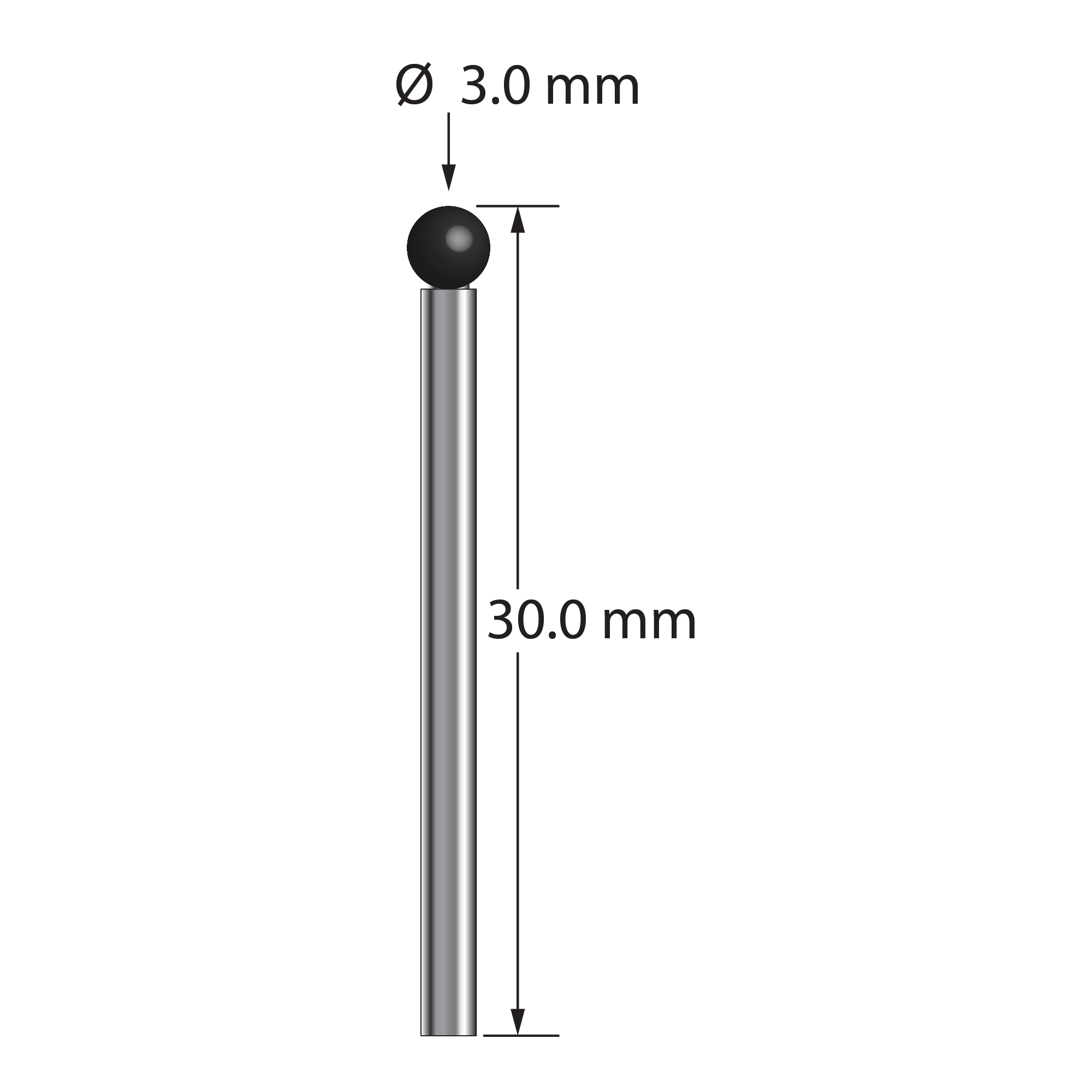 TST-3030-DS2-SN stylus, 3.0mm silicon nitride ball, 2.0mm carbide stem, 30.0mm length by Q-Mark Manufacturing, Inc.