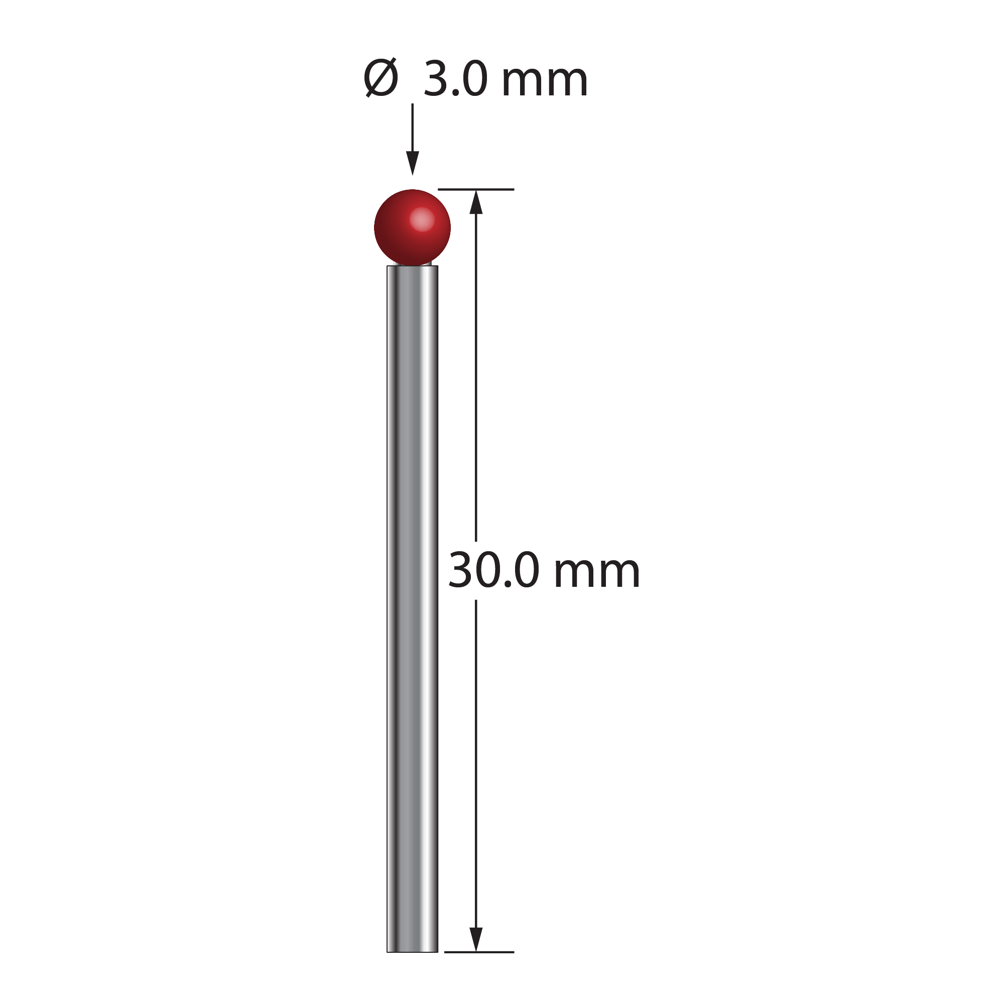 TST-3030-DS2 stylus with 3.0mm ruby ball, 2.0mm carbide stem, 30.0mm length by Q-Mark Manufacturing, Inc.