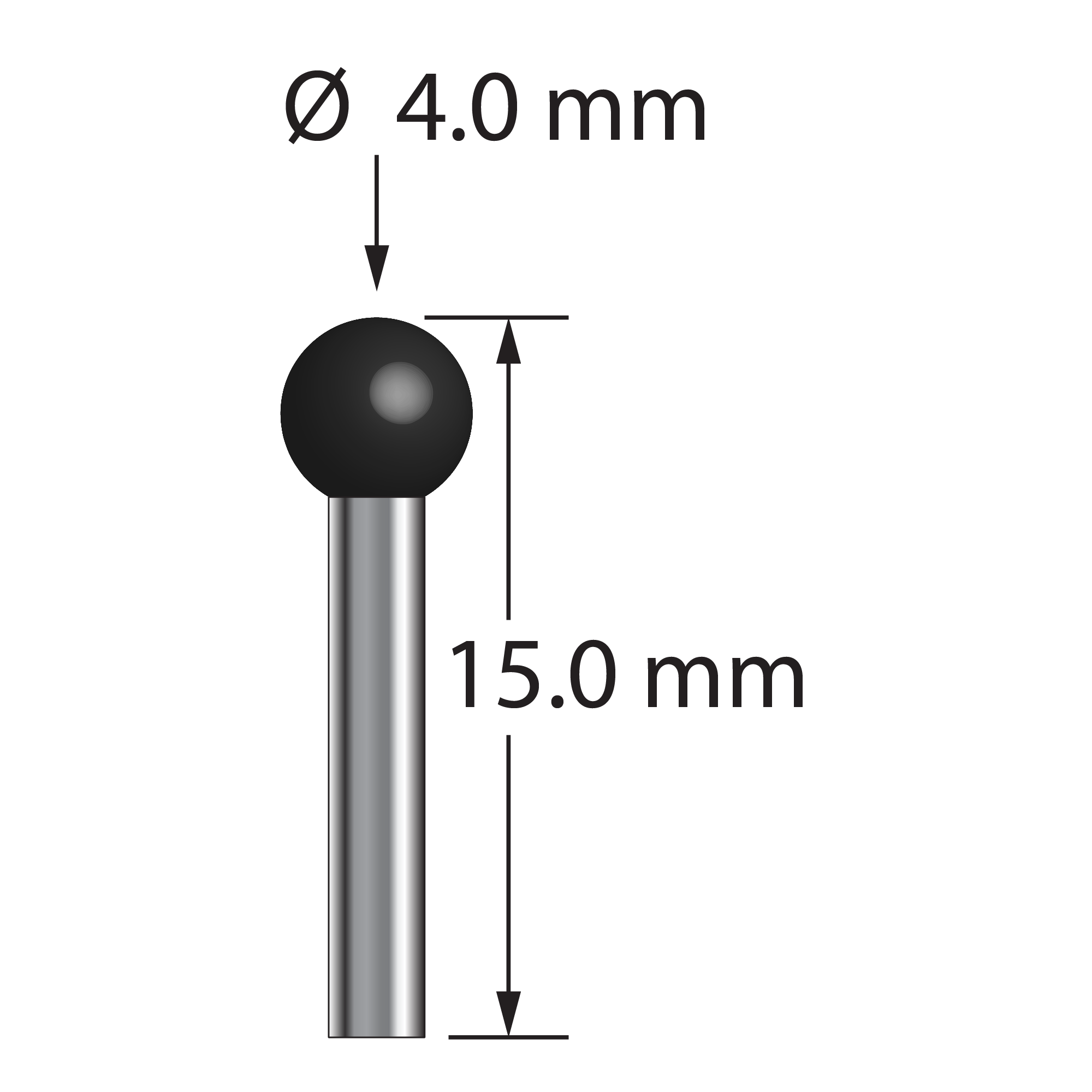 TST-4015-SN stylus with a 4.0mm silicon nitride ball and carbide stem, 15.0mm long.