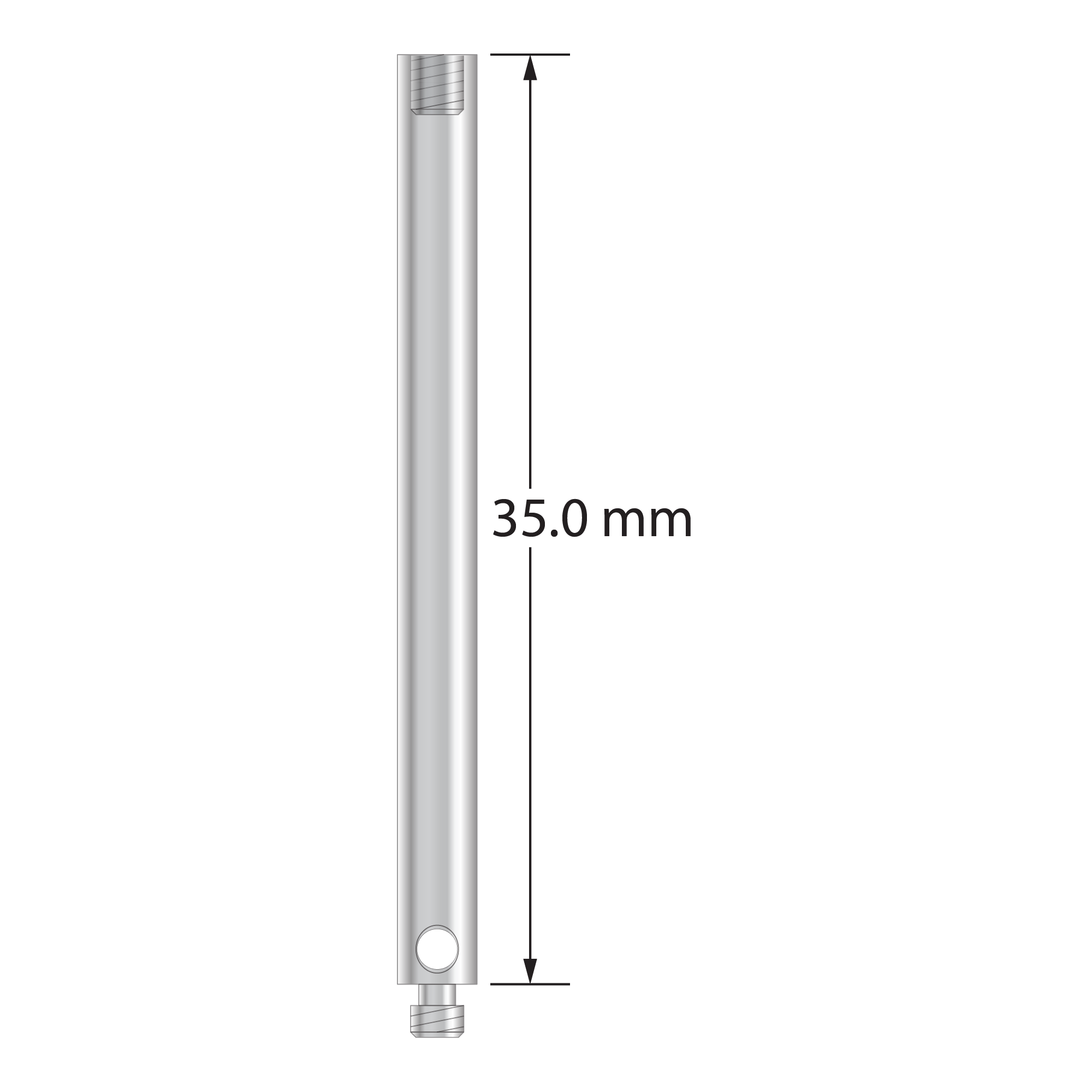 M2 extension, stainless steel, 3.0 mm diameter x 35.0 mm long. Weight is 1.80 grams.
