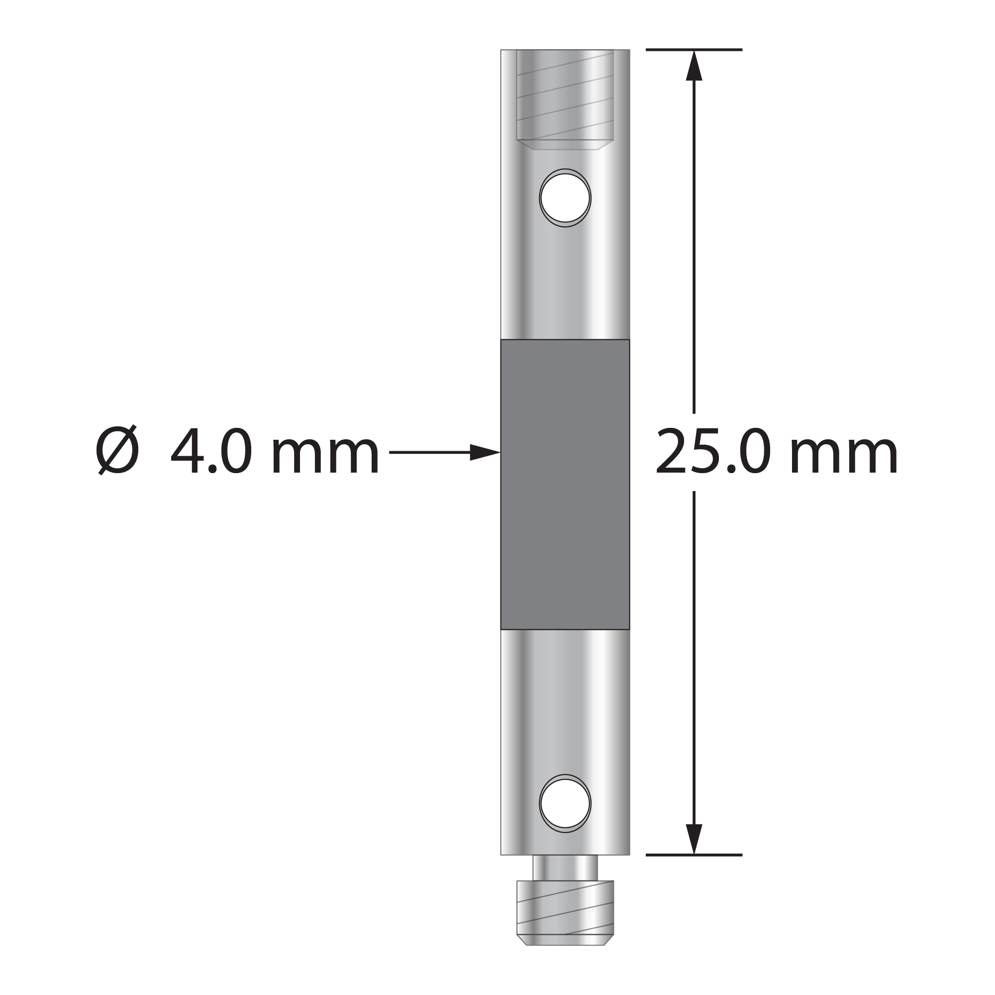 VM3-25-G M3 carbon fiber extension, 4.0mm diameter, 25mm long, with stainless steel fittings.