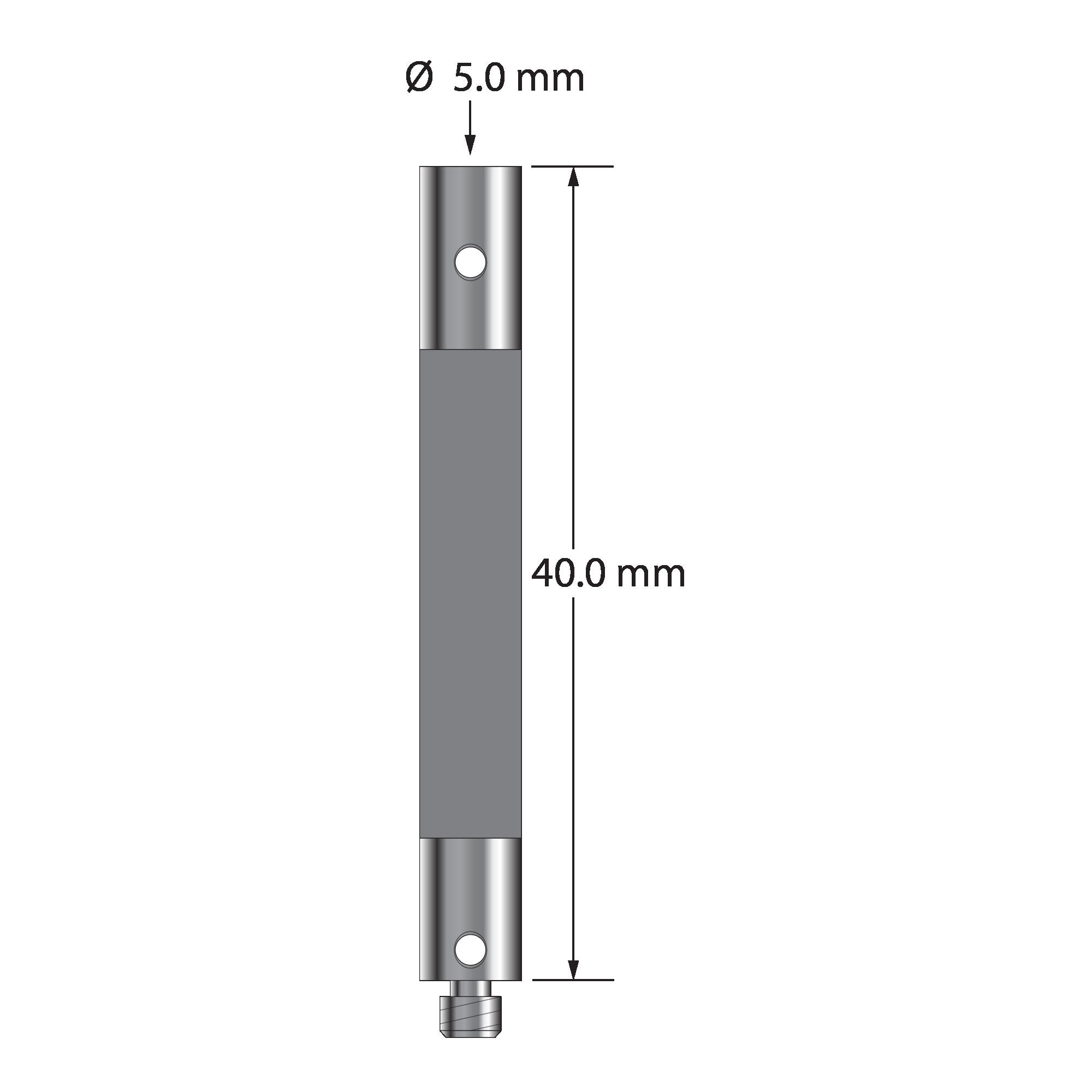 VM3-40-TX M3 extension, 5.0mm diameter, black carbon fiber body, titanium end fittings, 40.0mm length.