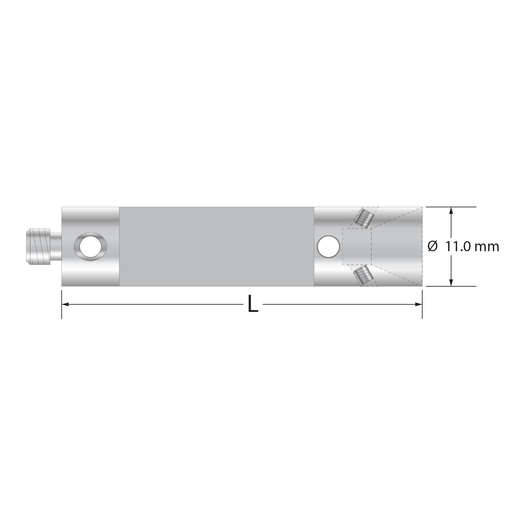 M5 extension with 11.0 mm diameter Therm-X carbon fiber core and titanium end fittings, including a conical receiver for ProFit attachments. Extension length (L) is 80.0 mm. Extension weight is 13.91 grams. Compare to Zeiss 626107-1080-105.