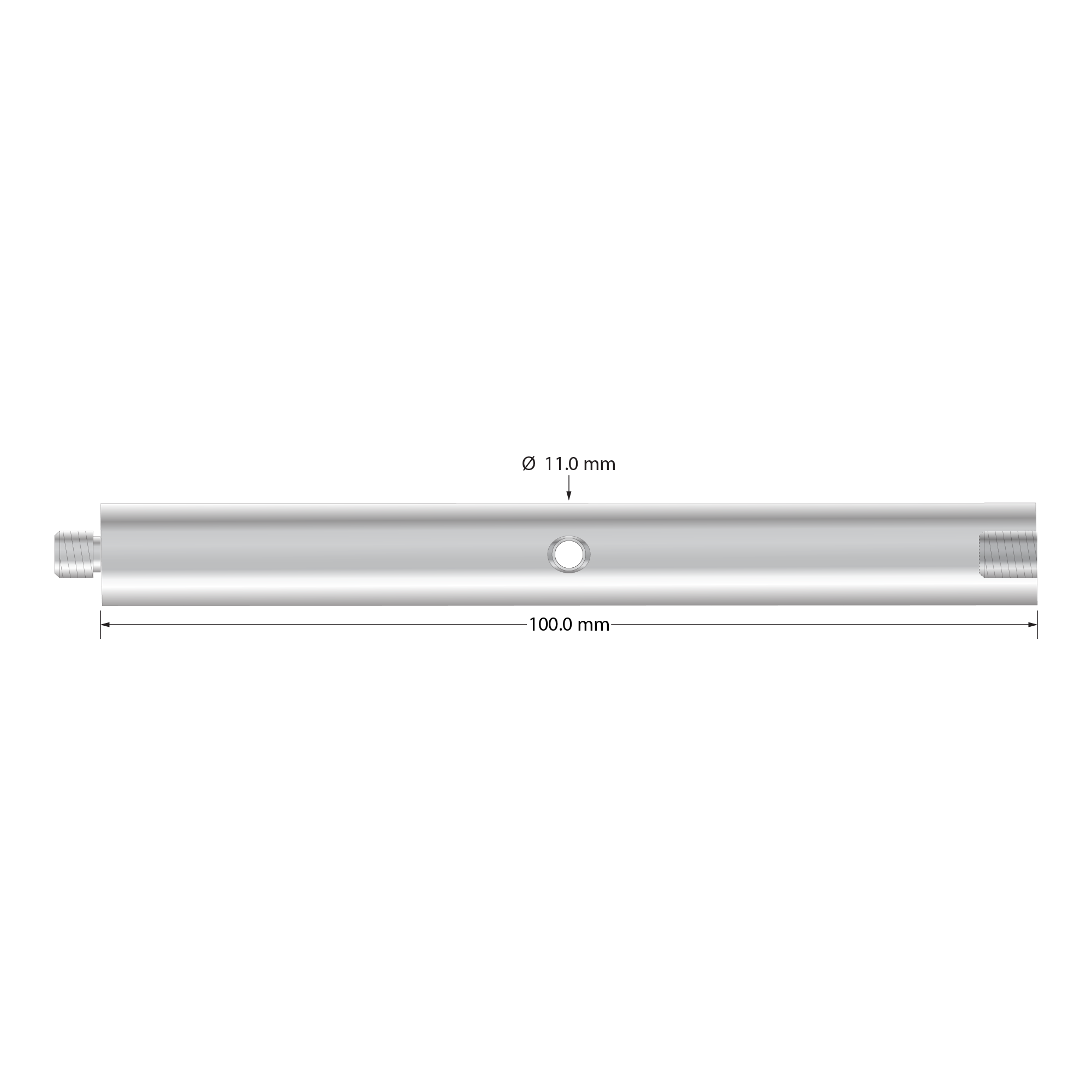 M5 extension, titanium, 11.0 mm diameter x 100.0 mm long. Weight is 41.33 grams.
