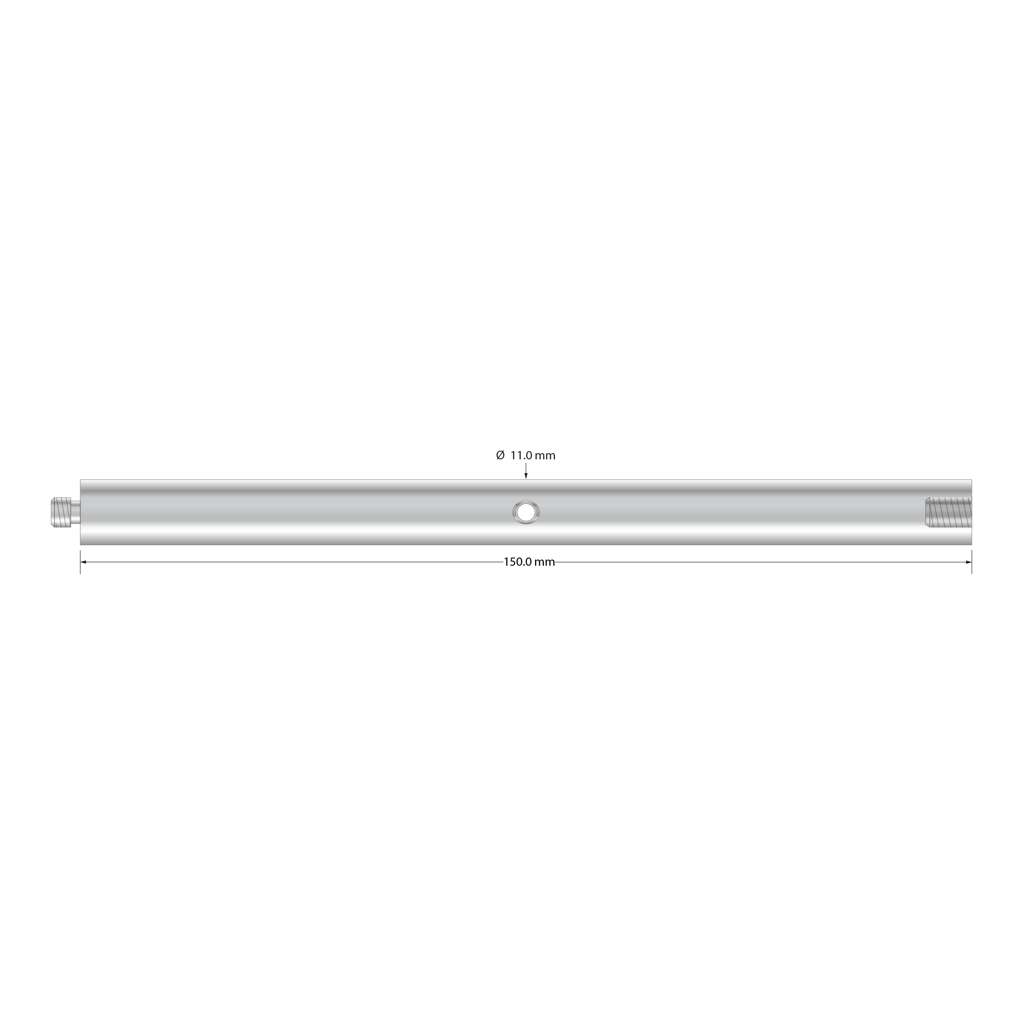 M5 extension, titanium, 11.0 mm diameter x 150.0 mm long. Weight is 62.50 grams.