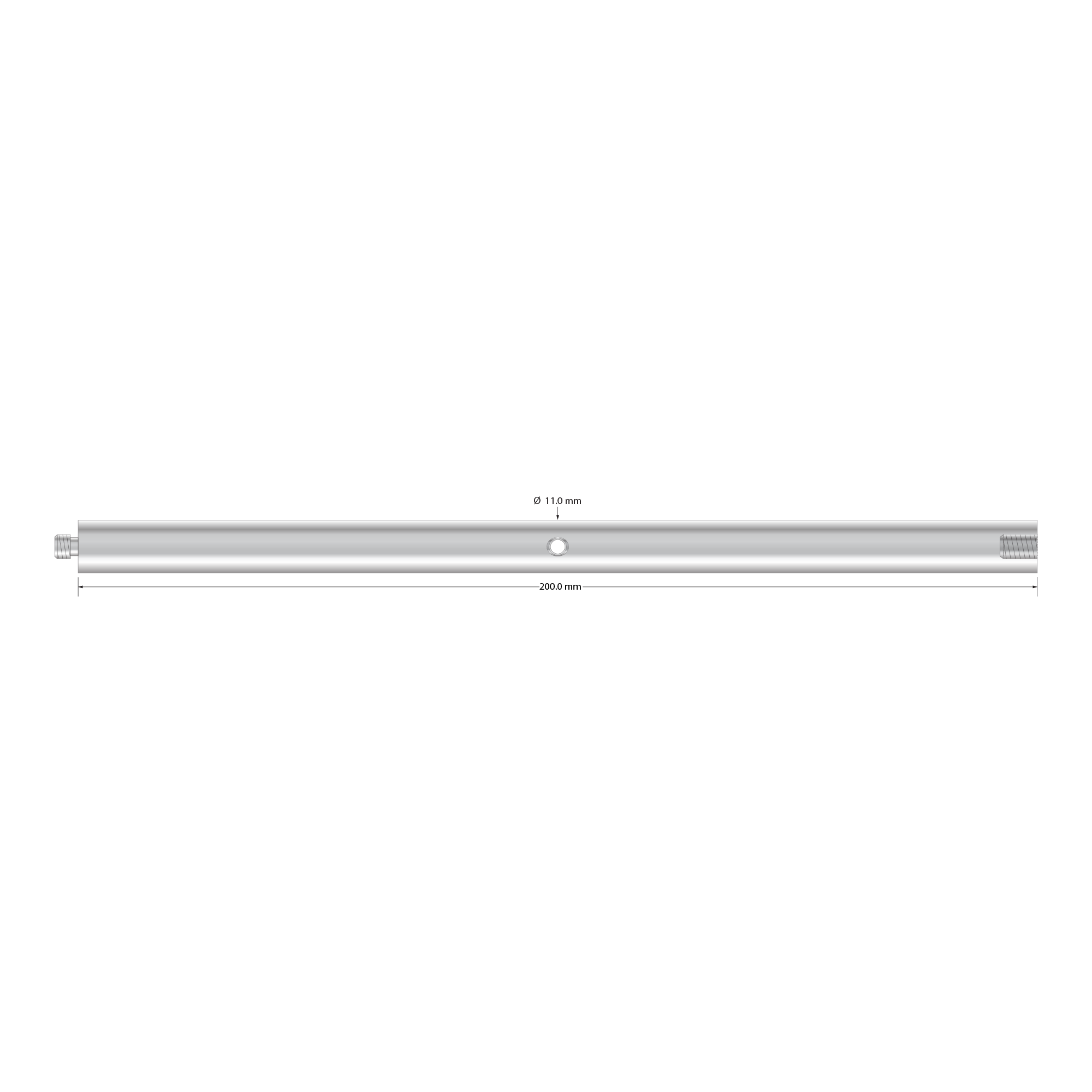 M5 extension, titanium, 11.0 mm diameter x 200.0 mm long. Weight is 83.80 grams.