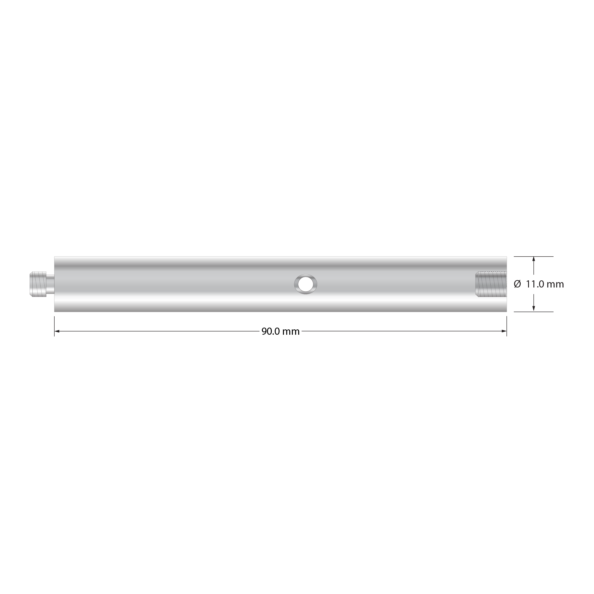 M5 extension, titanium, 11.0 mm diameter x 90.0 mm long. Weight is 32.93 grams. Compare to Zeiss 602030-9059-000.