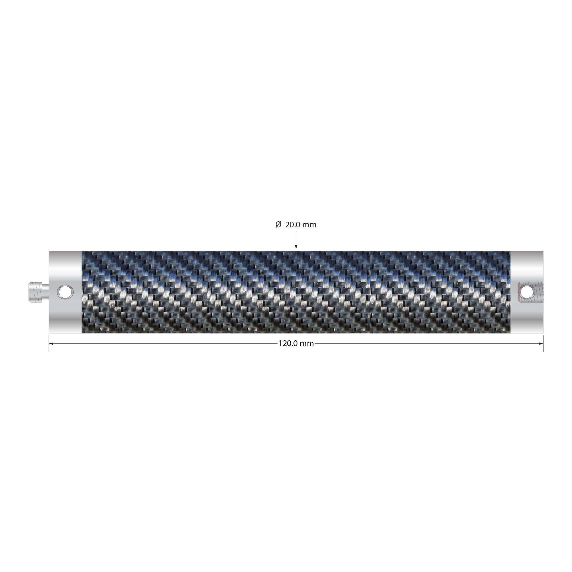 M5 extension with 20.0 mm diameter Therm-X low expansion carbon fiber tubing and titanium end fittings. Length is 120.0 mm. Weight is 36.86 grams. Compare to Zeiss 626107-2120-100.