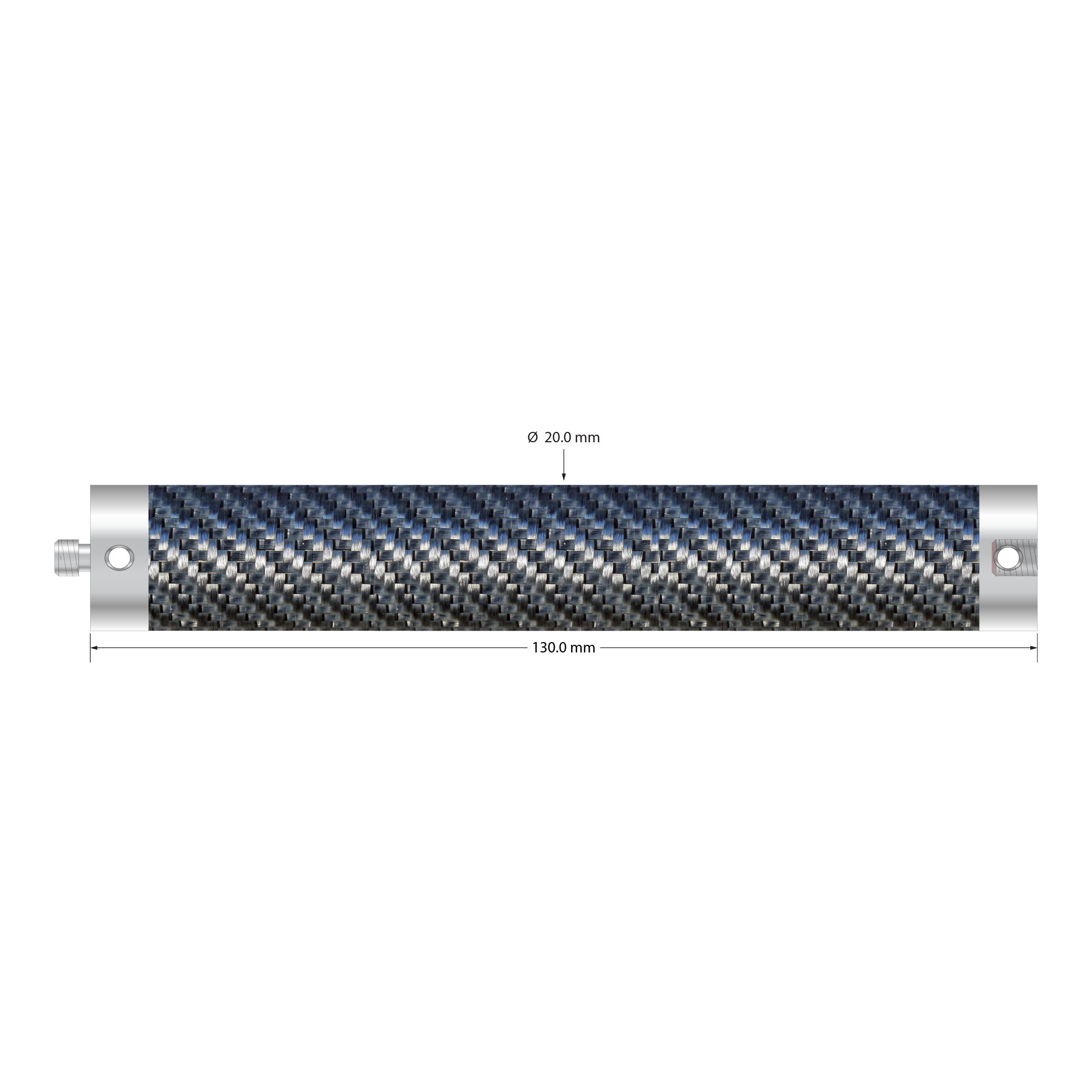 M5 extension with 20.0 mm diameter Therm-X low expansion carbon fiber tubing and titanium end fittings. Length is 130.0 mm. Weight is 38.00 grams. Compare to Zeiss 626107-2130-100.