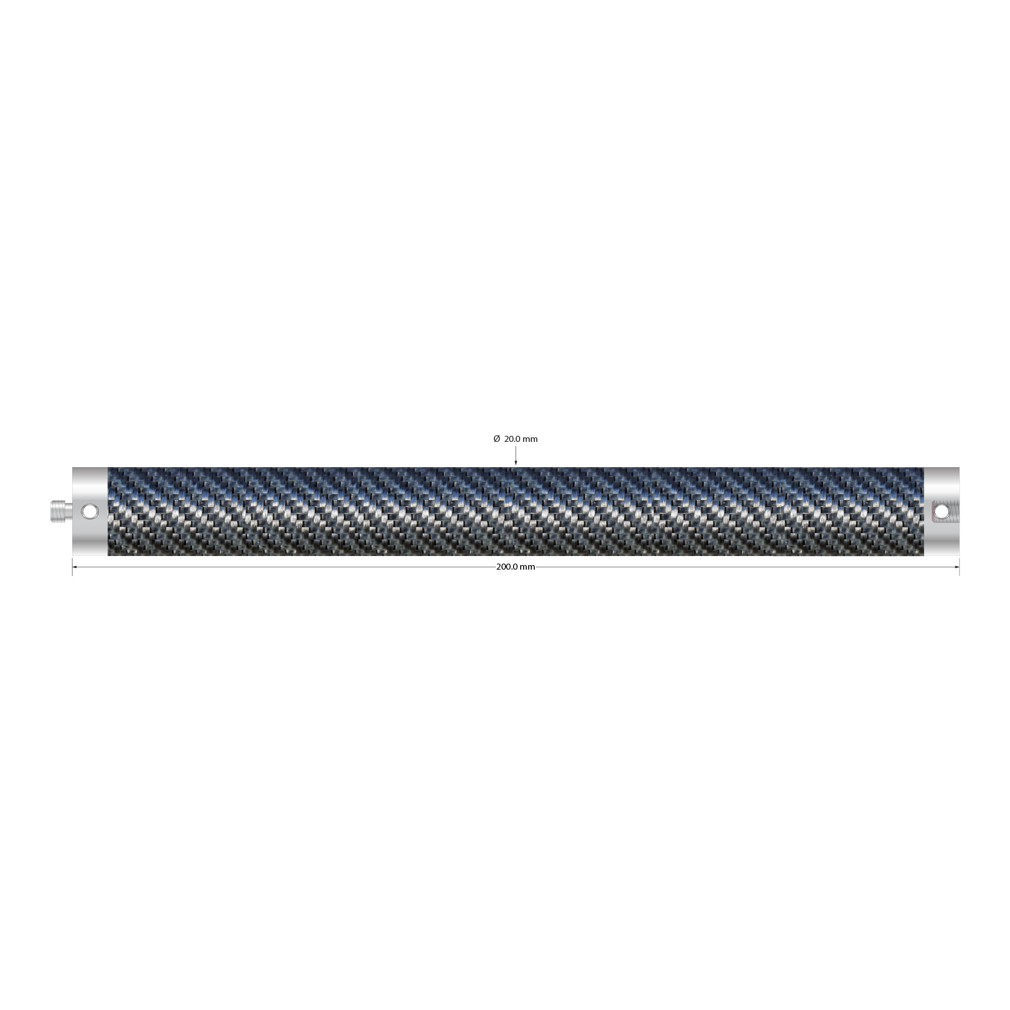 M5 extension with 20.0 mm diameter Therm-X low expansion carbon fiber tubing and titanium end fittings. Length is 200.0 mm. Weight is 46.78 grams. Compare to Zeiss 626107-2200-100.