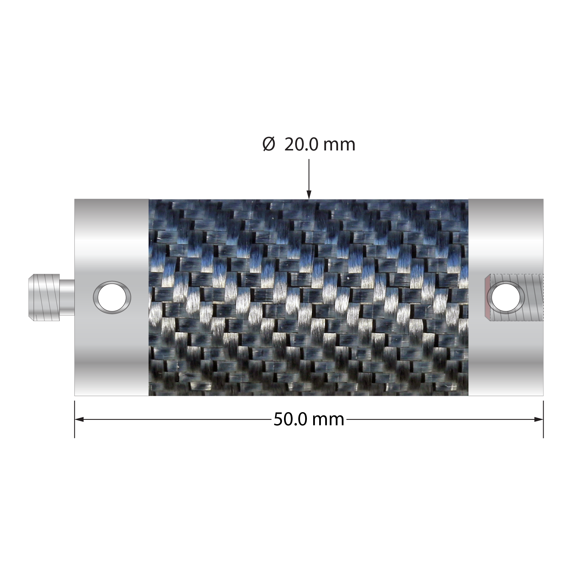 M5 extension with 20.0 mm diameter Therm-X low expansion carbon fiber tubing and titanium end fittings. Overall length is 50.0 mm. Weight is 29.23 grams. Compare to Zeiss 626107-2050-100.