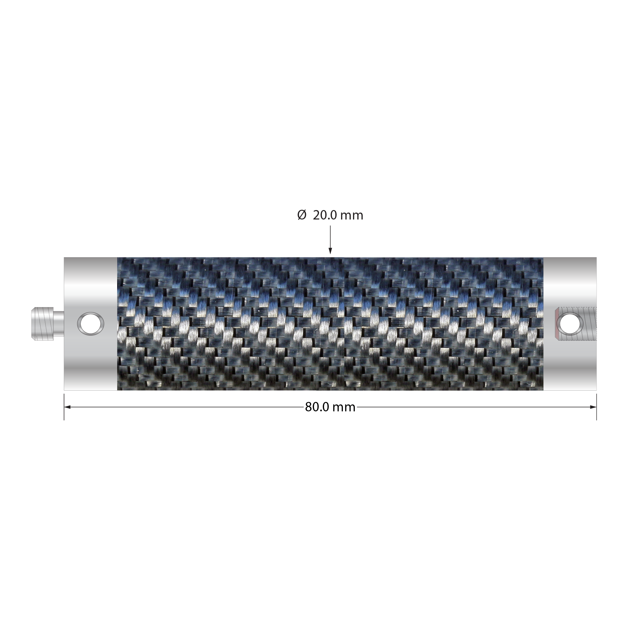 M5 extension with 20.0 mm diameter Therm-X low expansion carbon fiber tubing and titanium end fittings. Length is 80.0 mm. Weight is 32.39 grams. Compare to Zeiss 626107-2080-100.