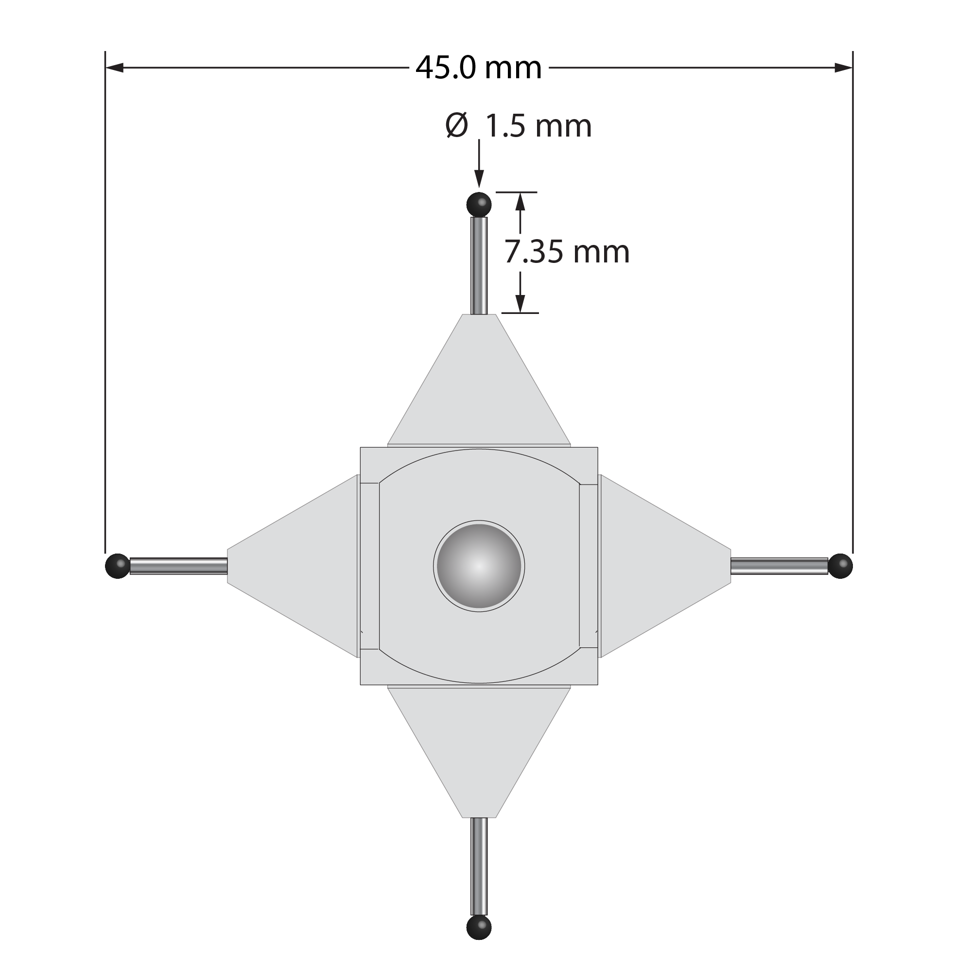 WMS-1545-SN M5 cube star probe with four 1.5mm ruby balls, aluminum body, and stainless steel screw by Q-Mark Manufacturing, Inc.