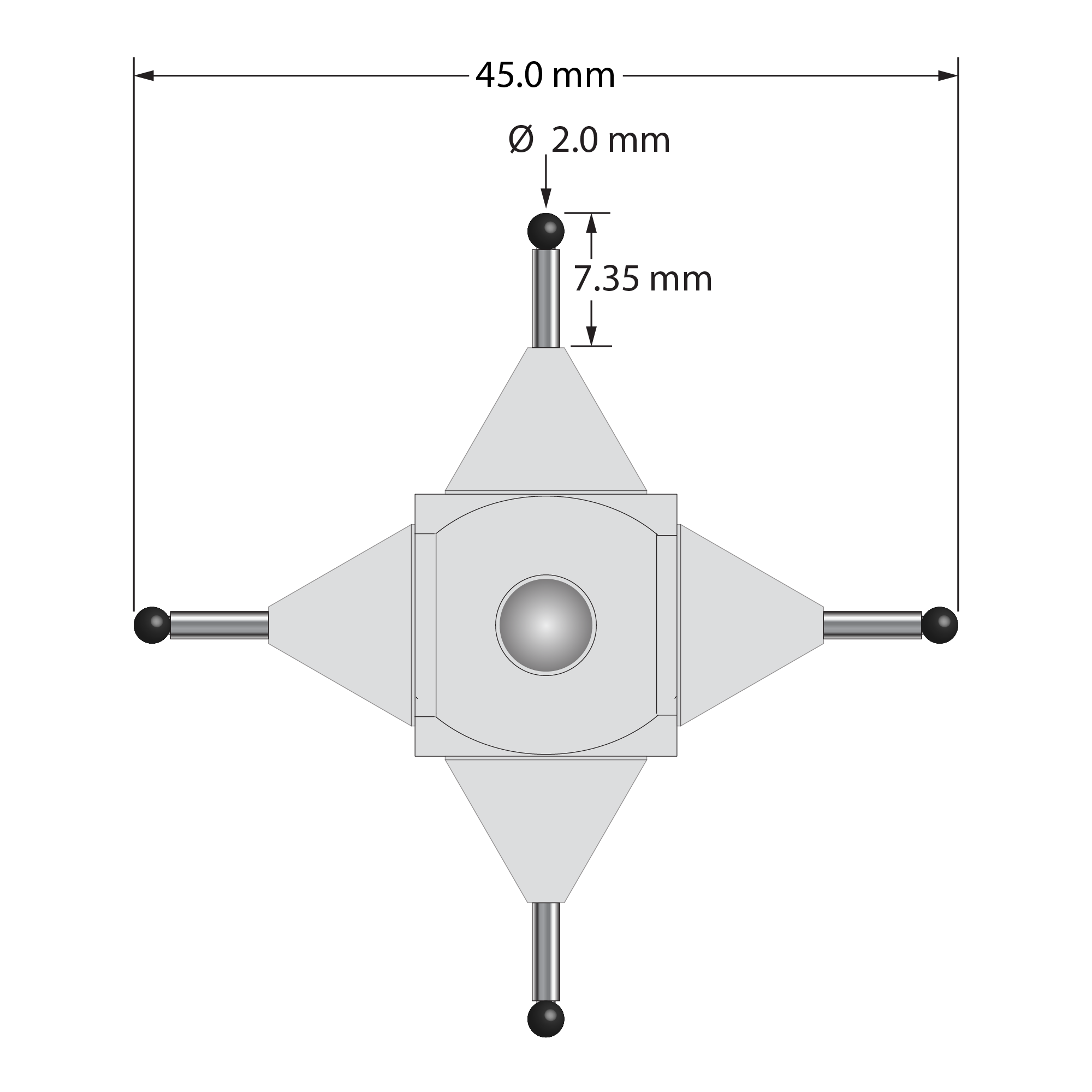 WMS-2045-SN M5 cube star with four 2.0mm silicon nitride balls, carbide stems, aluminum bases, and cube body by Q-Mark Manufacturing, Inc.