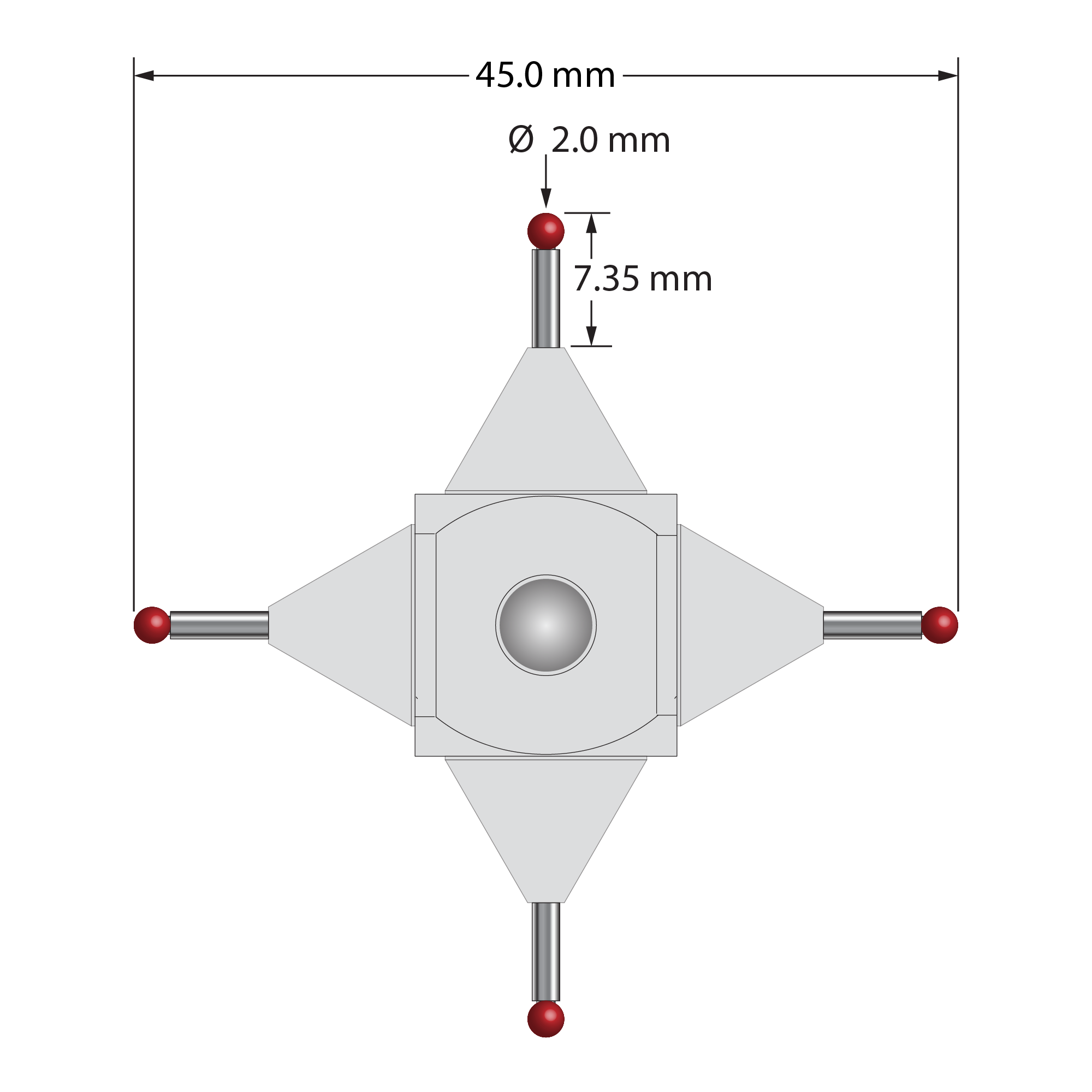 WMS-2045 M5 ruby star probe, 2.0mm balls, aluminum cube, 45.0mm length by Q-Mark Manufacturing, Inc.